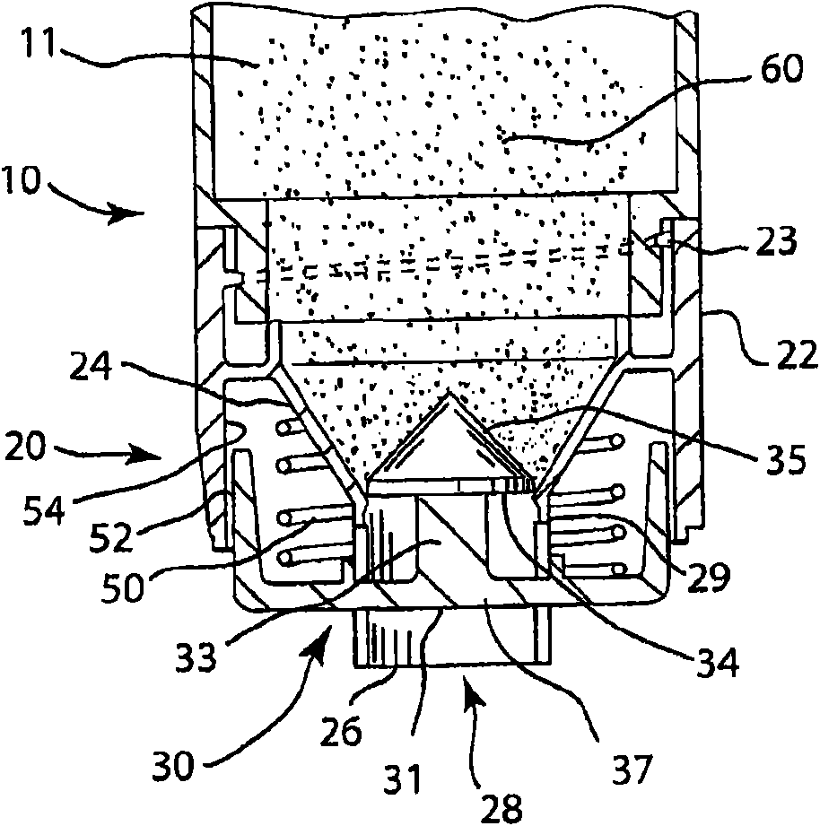 Closure of dispenser for determined dosage of powder