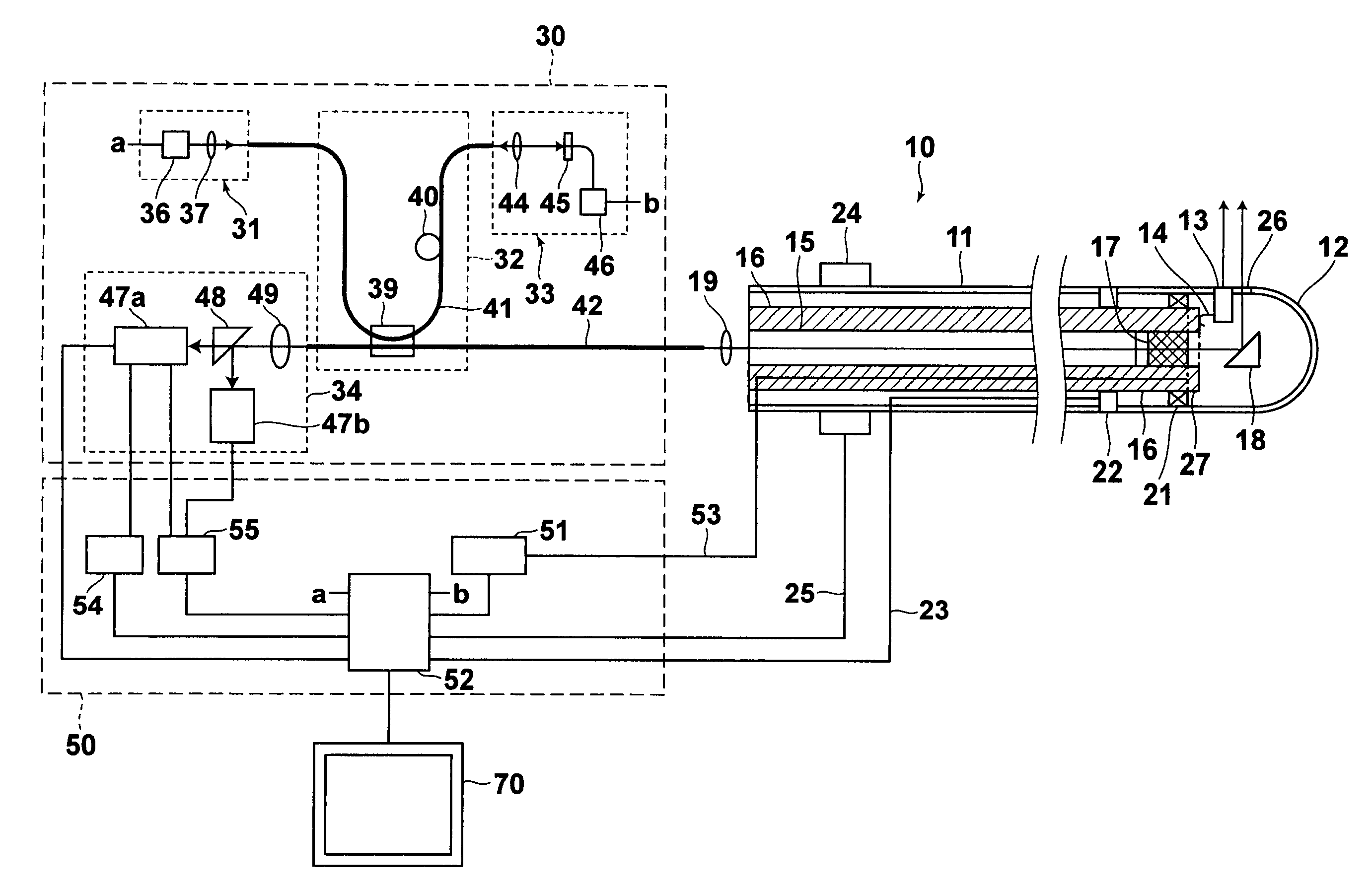 Apparatus for acquiring tomographic image formed by ultrasound-modulated fluorescence