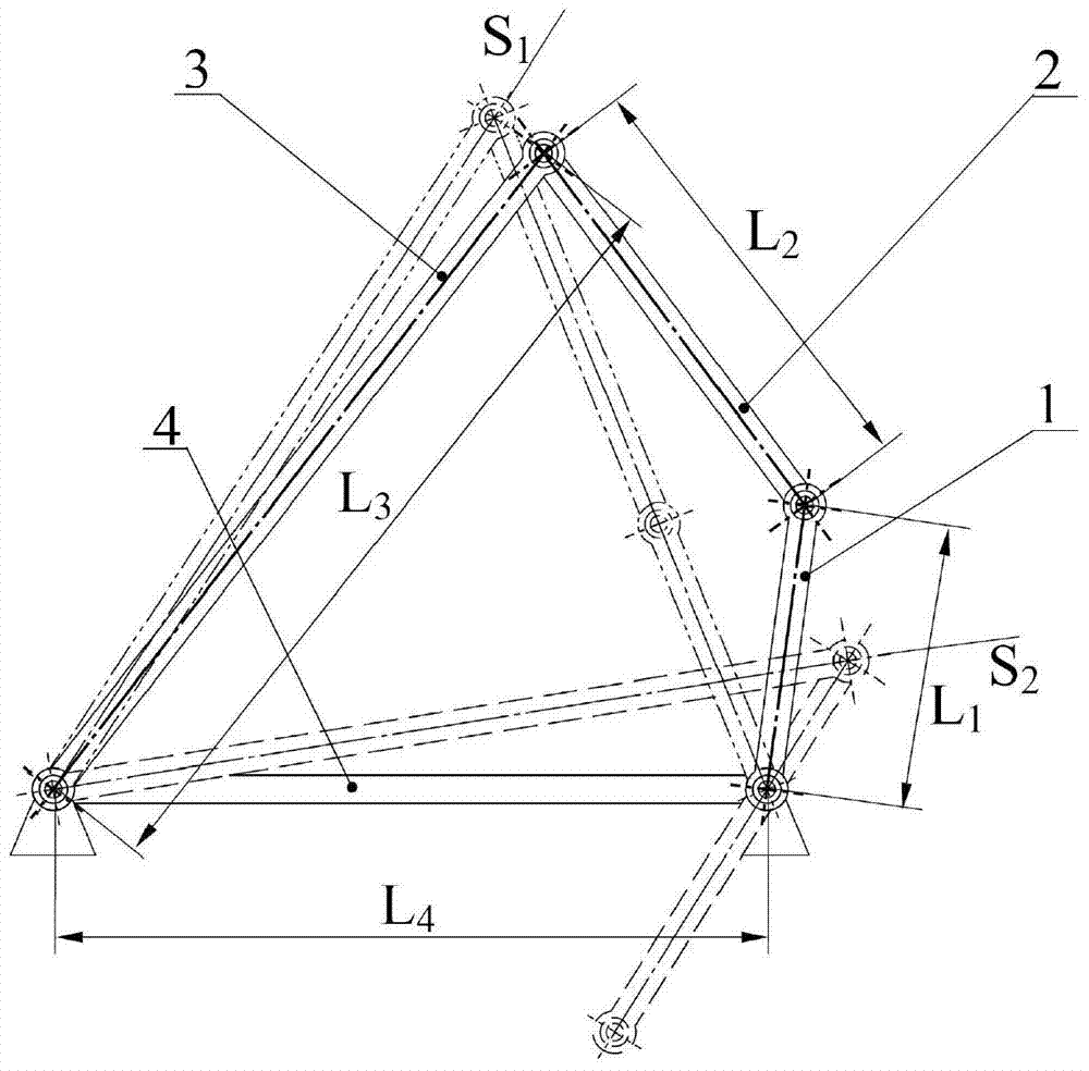 A four-link elastic switching mechanism