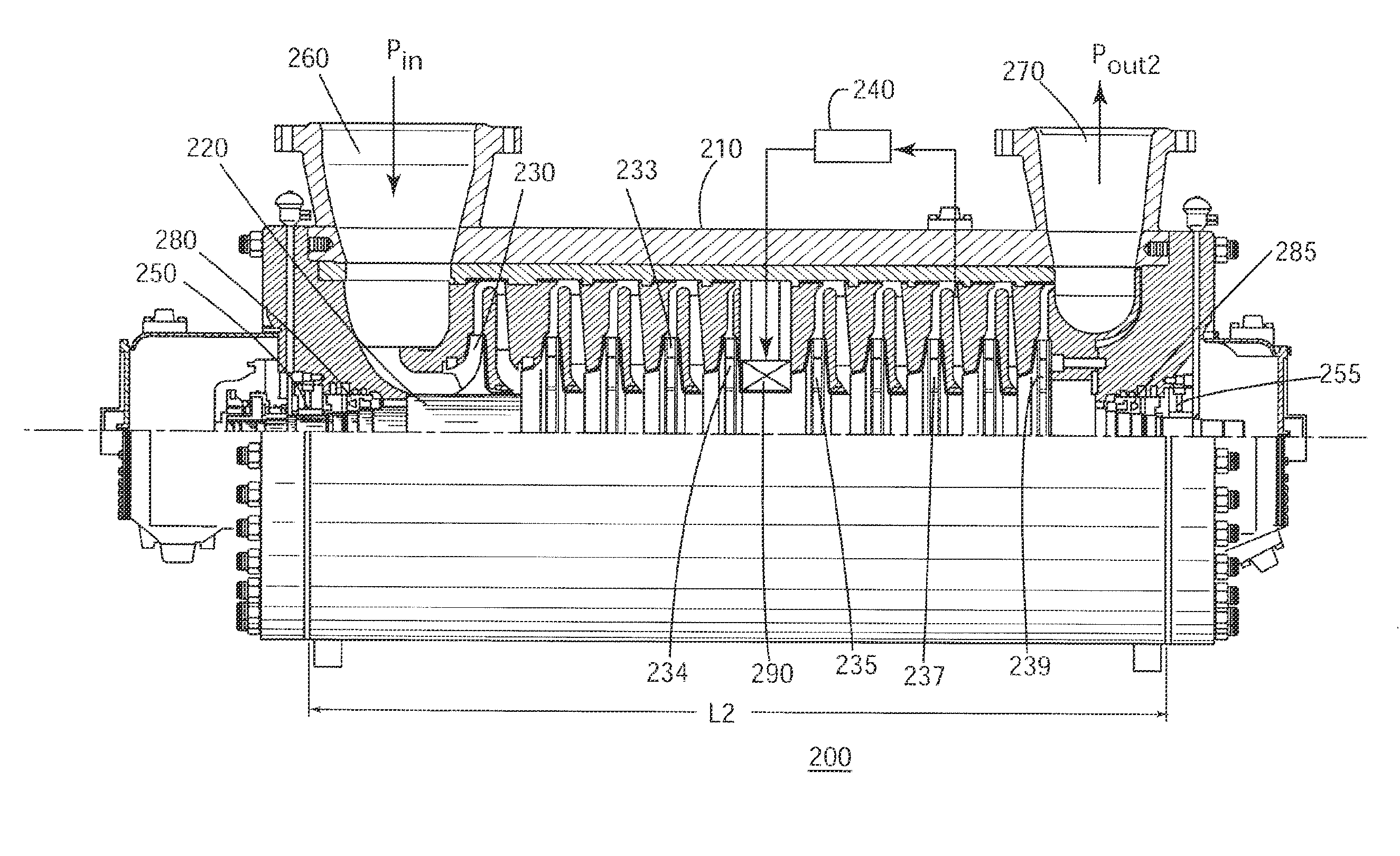 Mid-span gas bearing