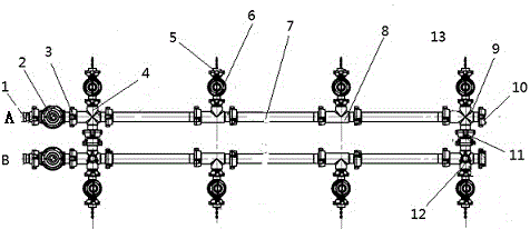 A large displacement integrated fracturing high and low pressure manifold device