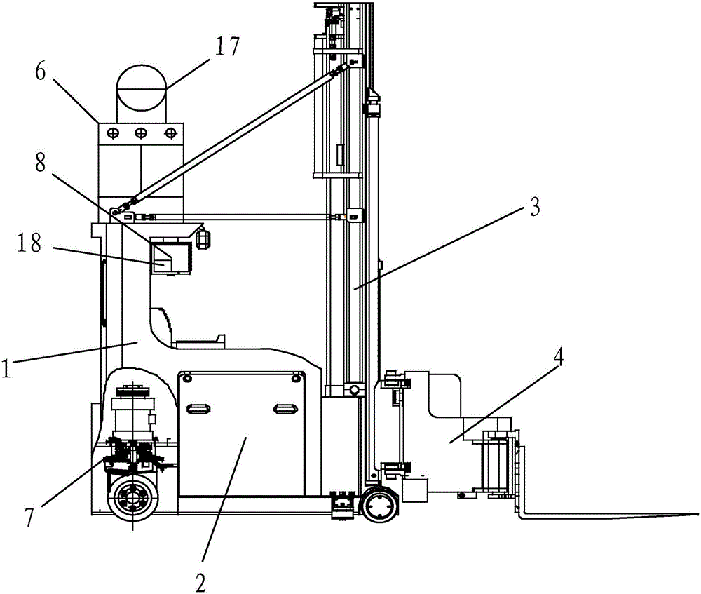 Unmanned electric trackless three-way stacker forklift