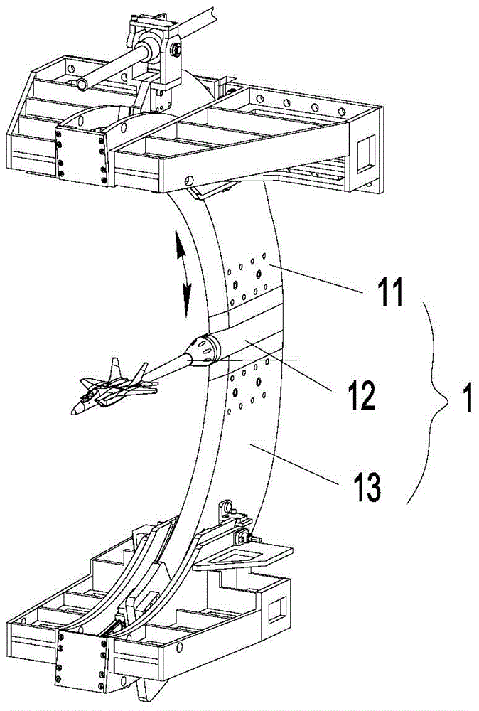 Detecting device and detecting method for rotation center of angle-of-attack mechanism of wind tunnel test section