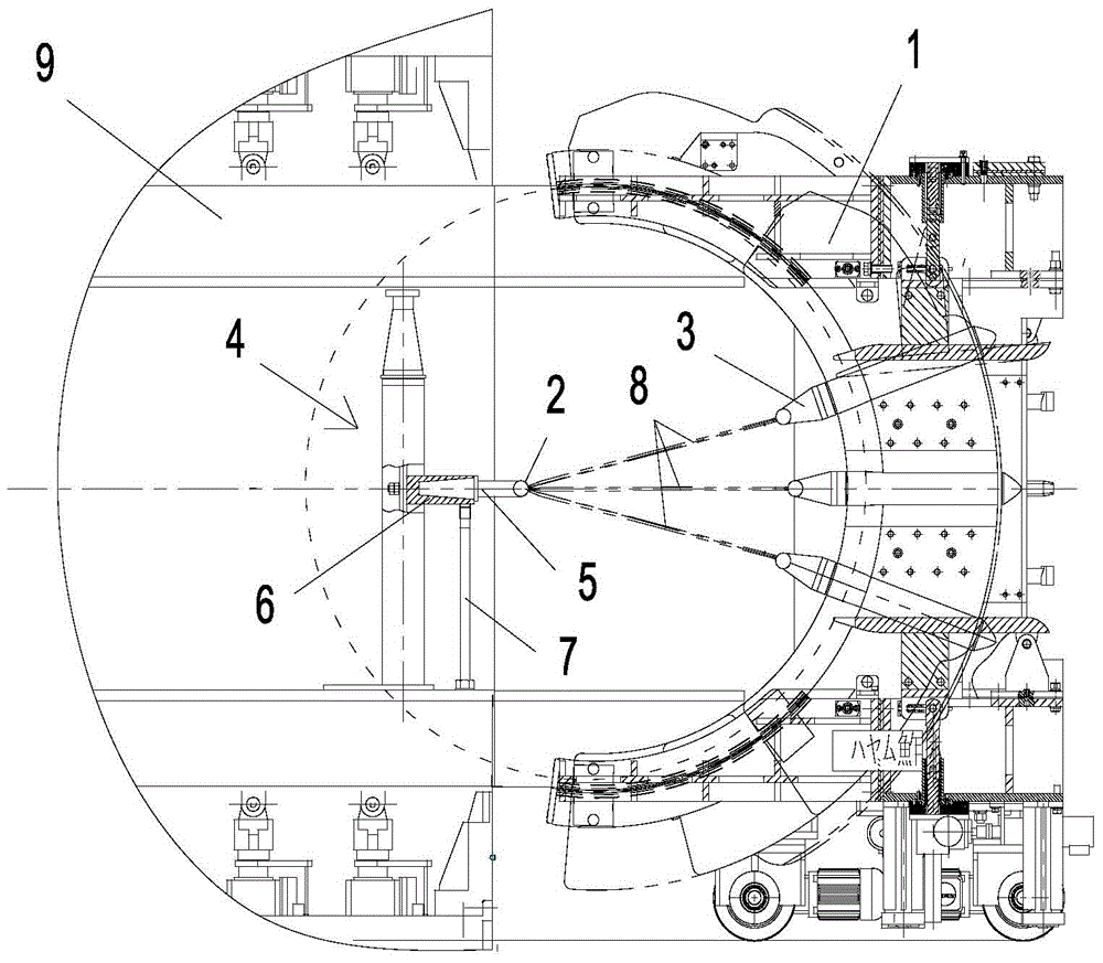 Detecting device and detecting method for rotation center of angle-of-attack mechanism of wind tunnel test section