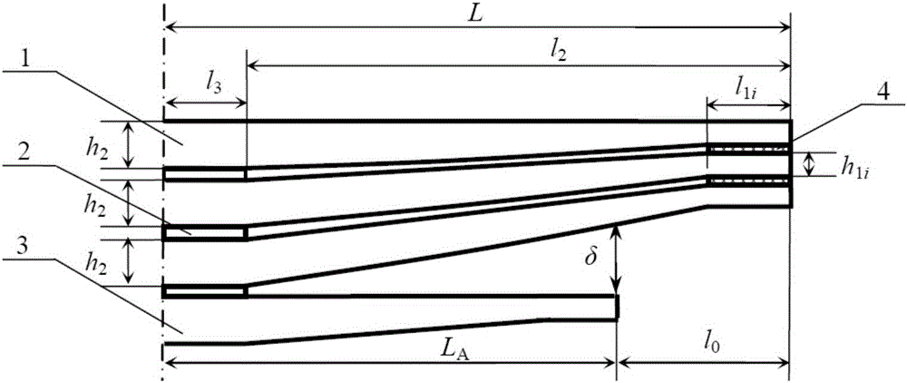 Load checking calculation method when auxiliary spring of non-end-contact type few-piece variable cross section master and auxiliary springs works