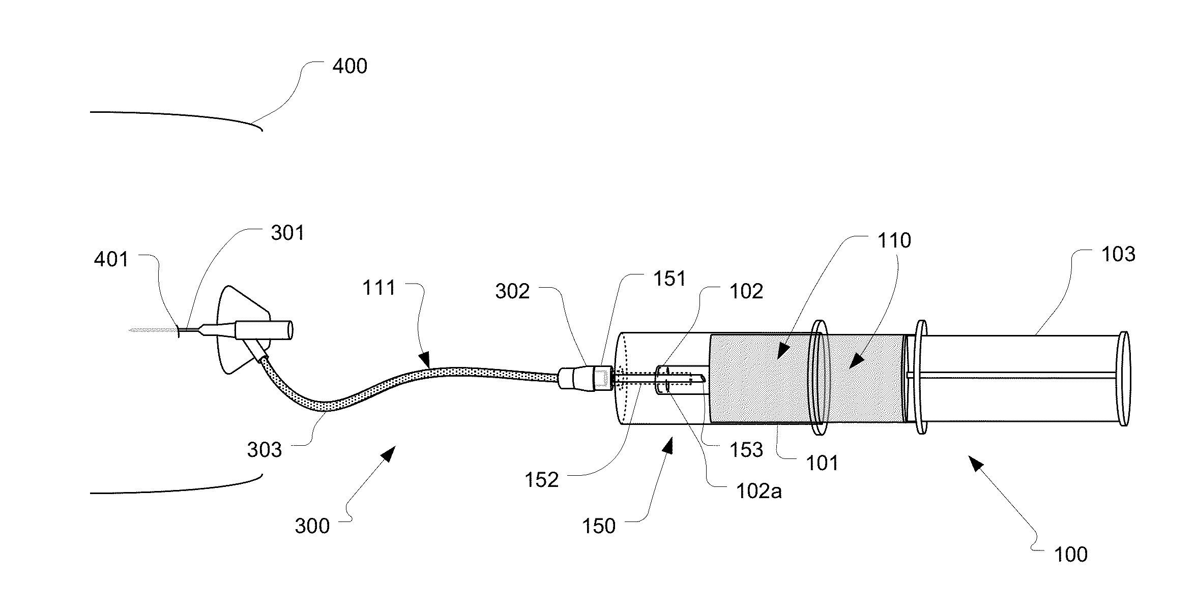 Integrated closed iv line draw system