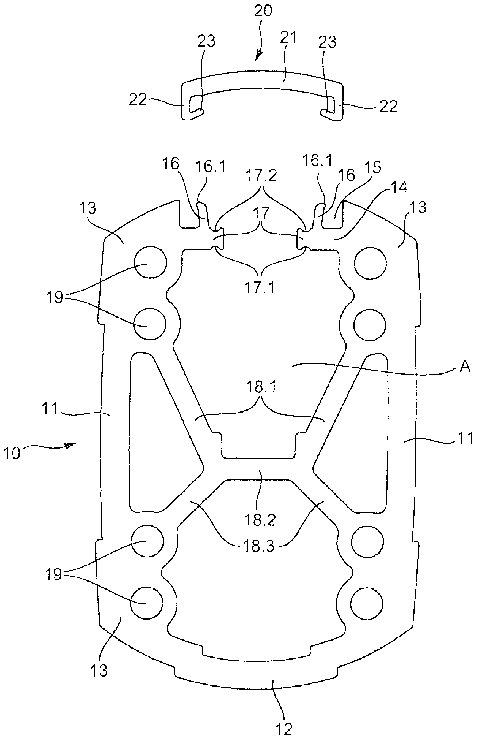 Profiled support element for a support arm system