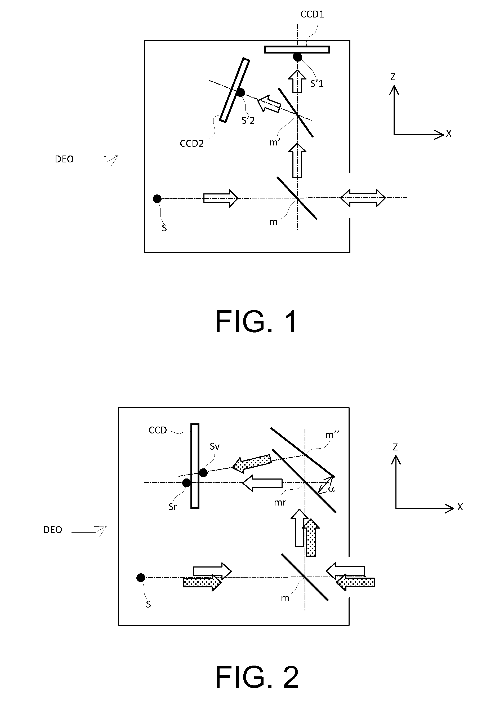 Optical system for measurement of orientation and position comprising a point source, central mask, photosensitive matrix sensor and corner cube