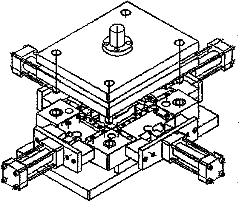 Multi-direction step-by-step tridimensional punching method of IML products and punching mould thereof