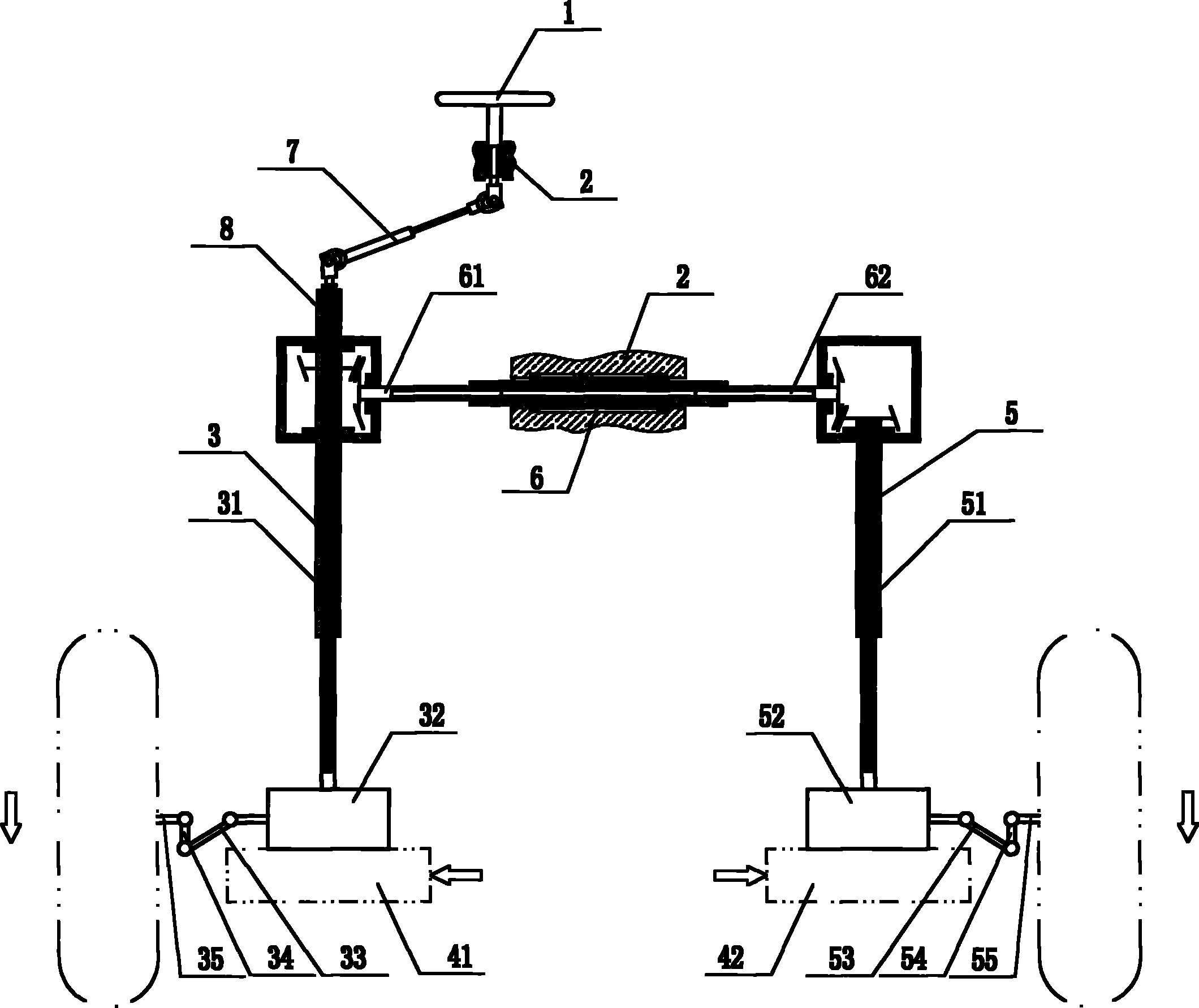 Front steering device capable of changing wheel span and ground clearance