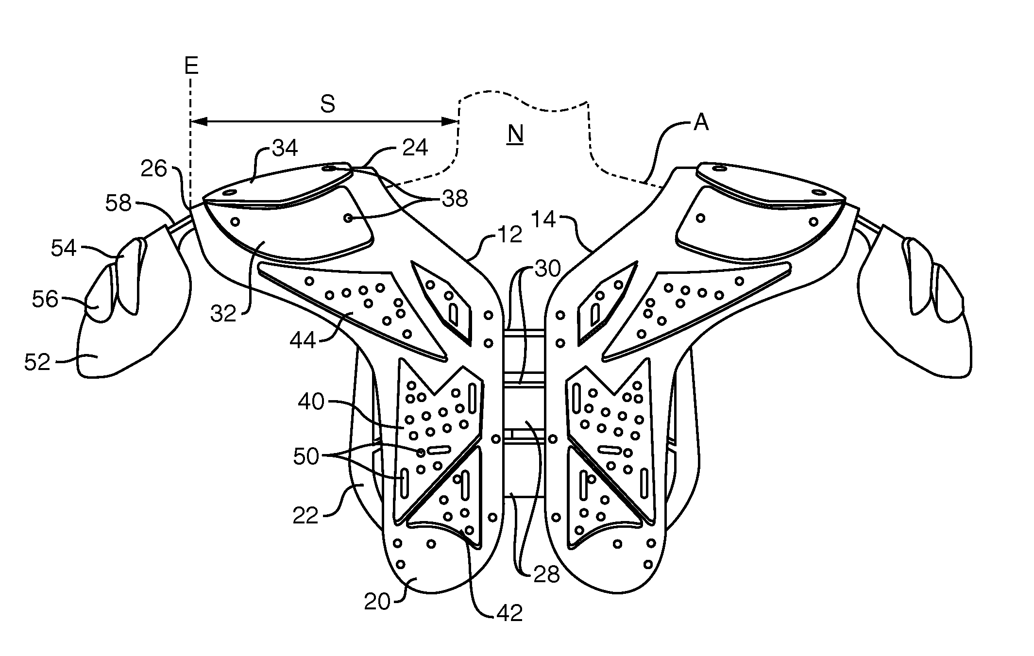 Non-epaulet shoulder pad