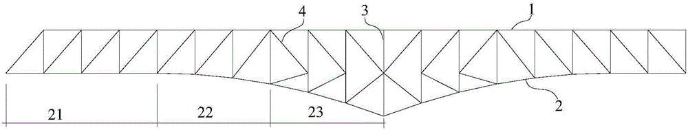 Variable-truss high-steel-truss continuous beam with varying lower chord curve