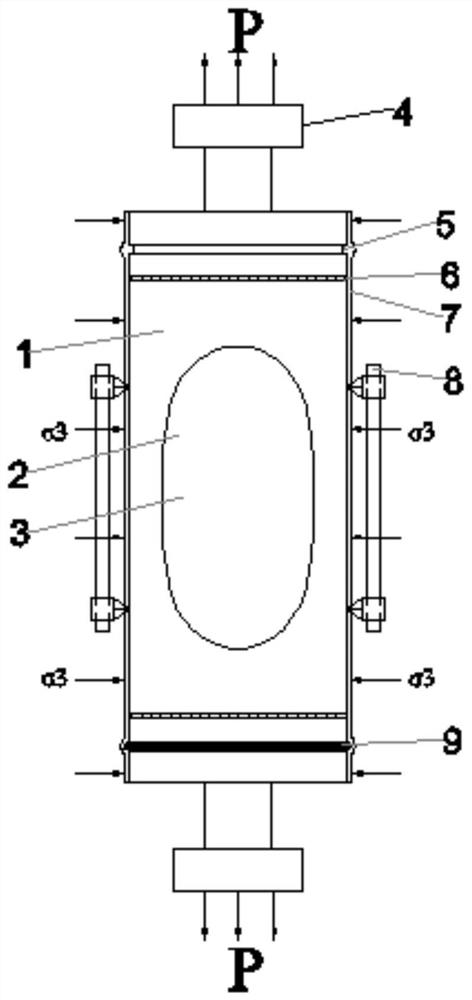 A rock triaxial tensile test specimen set device and manufacturing method thereof