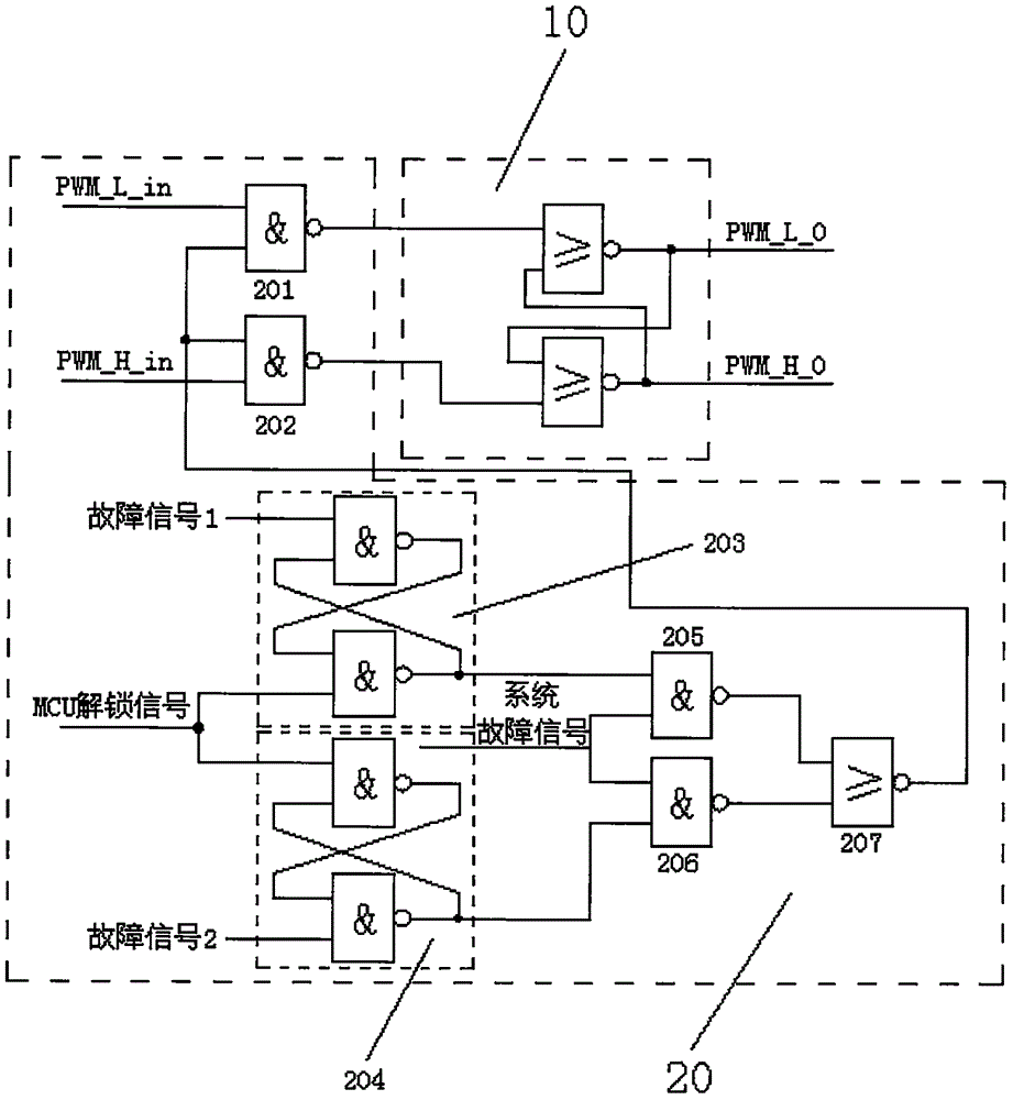 PWM control signal self-locking protection circuit of electric automobile motor controller