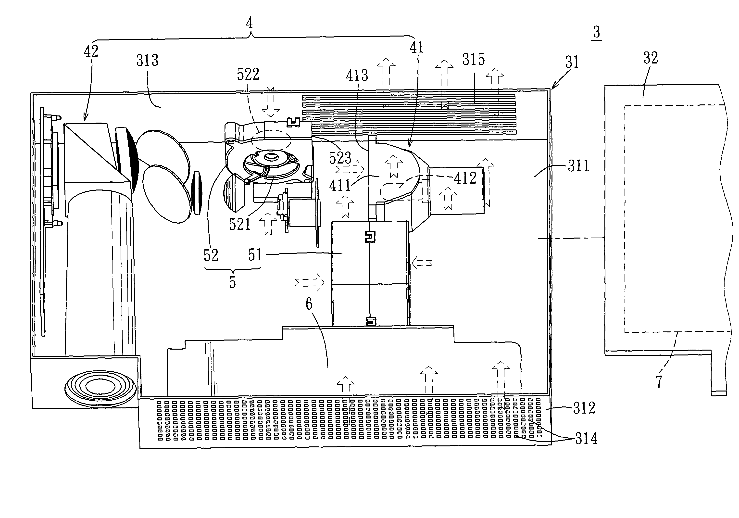 Projecting device having a heat-dissipating mechanism