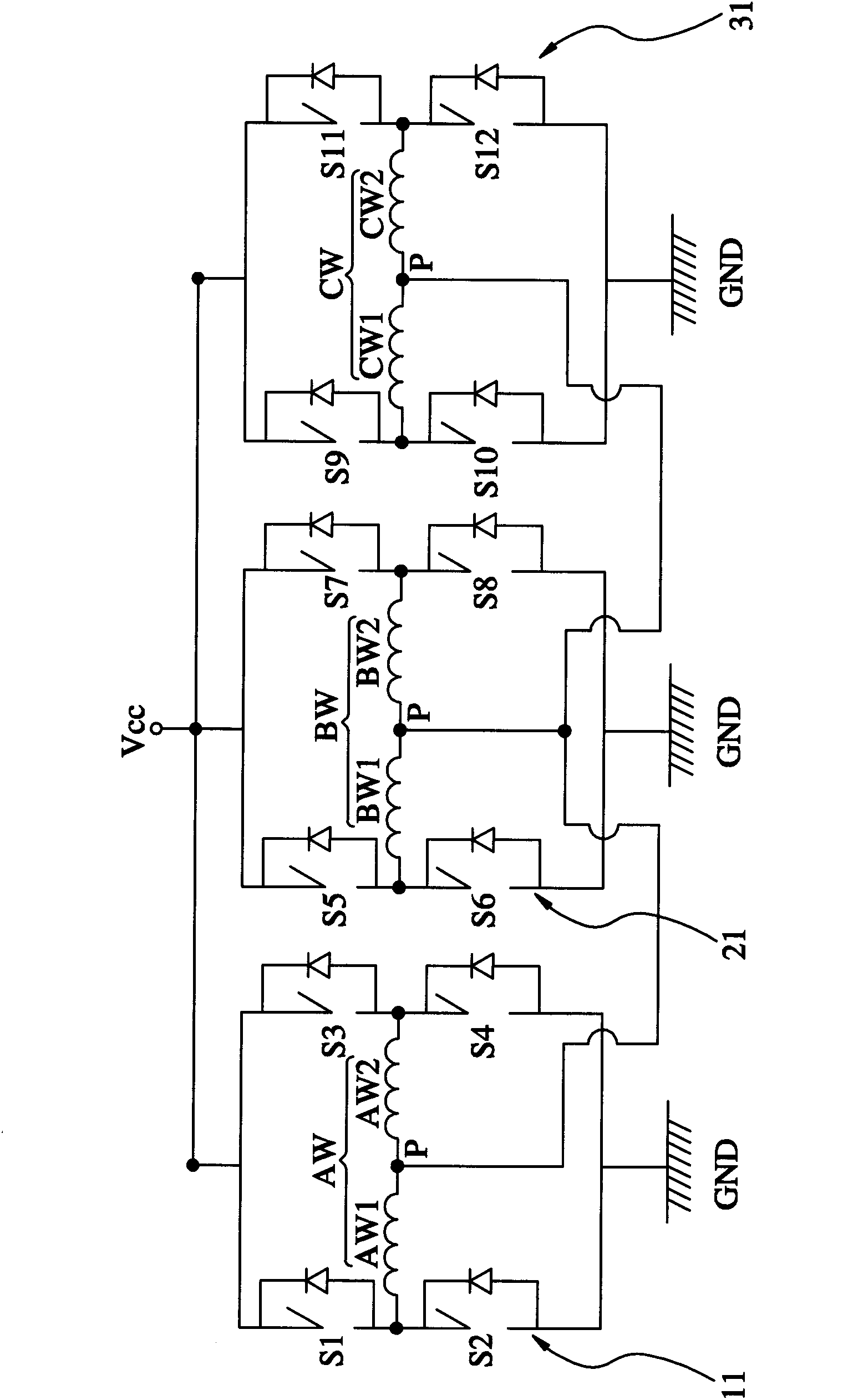 Motor winding and electronic power switch combination assembly capable of switching output state