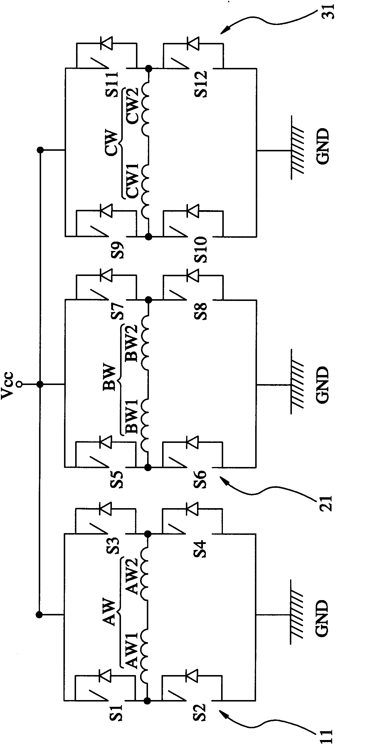 Motor winding and electronic power switch combination assembly capable of switching output state
