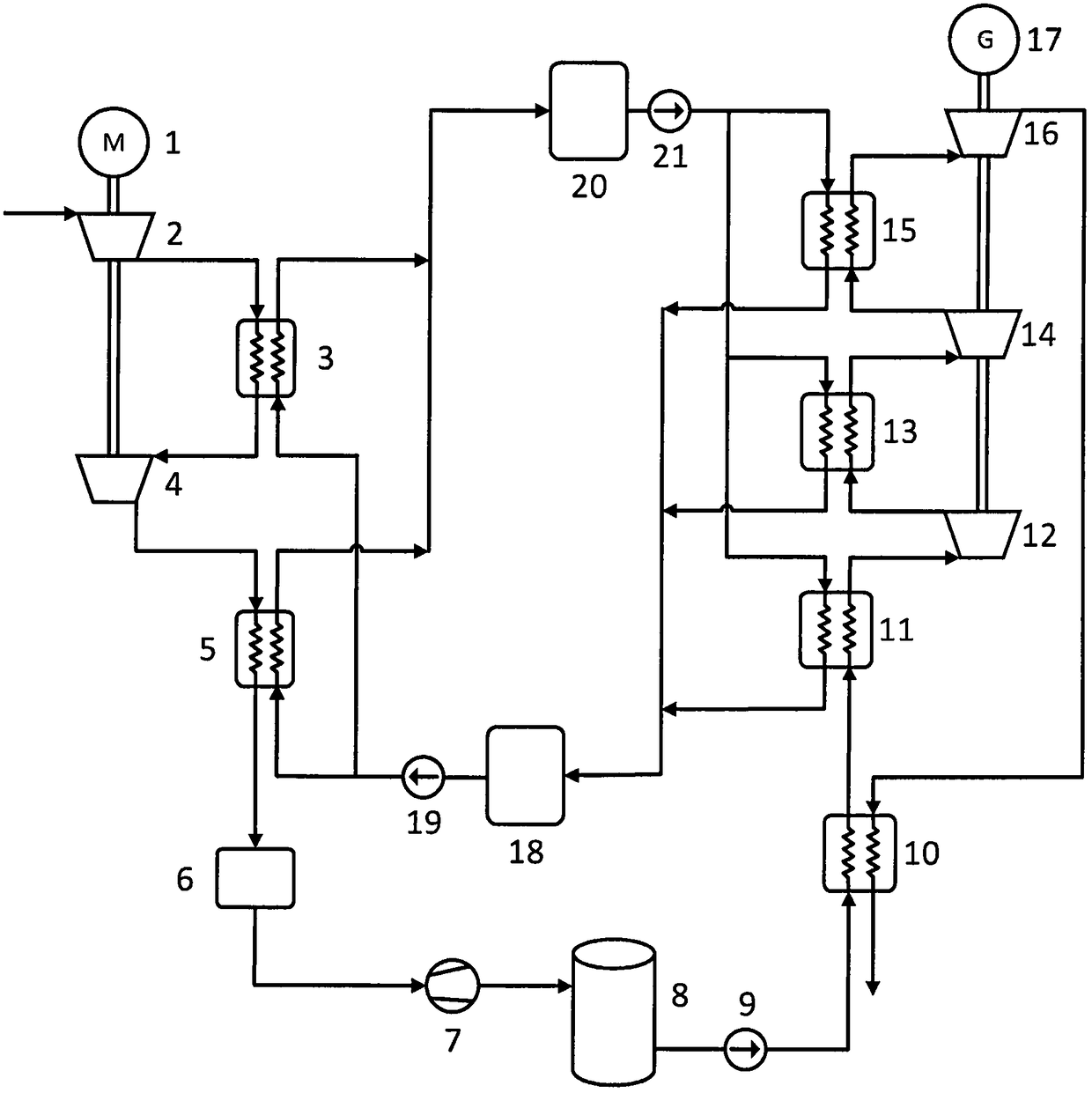 Non-supplementary fuel type liquefied air energy storage power generation system