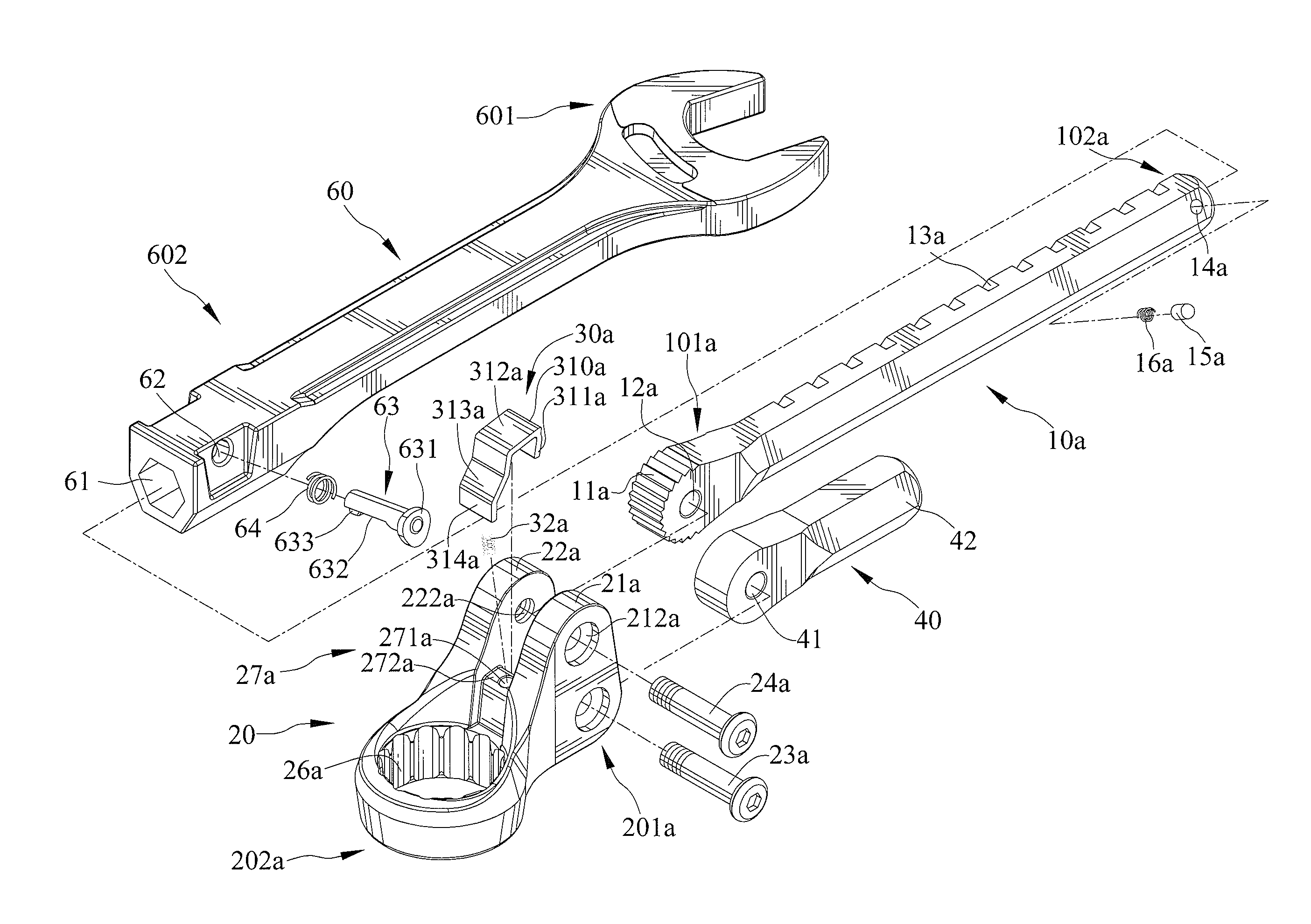 Tool with working heads and positioning unit