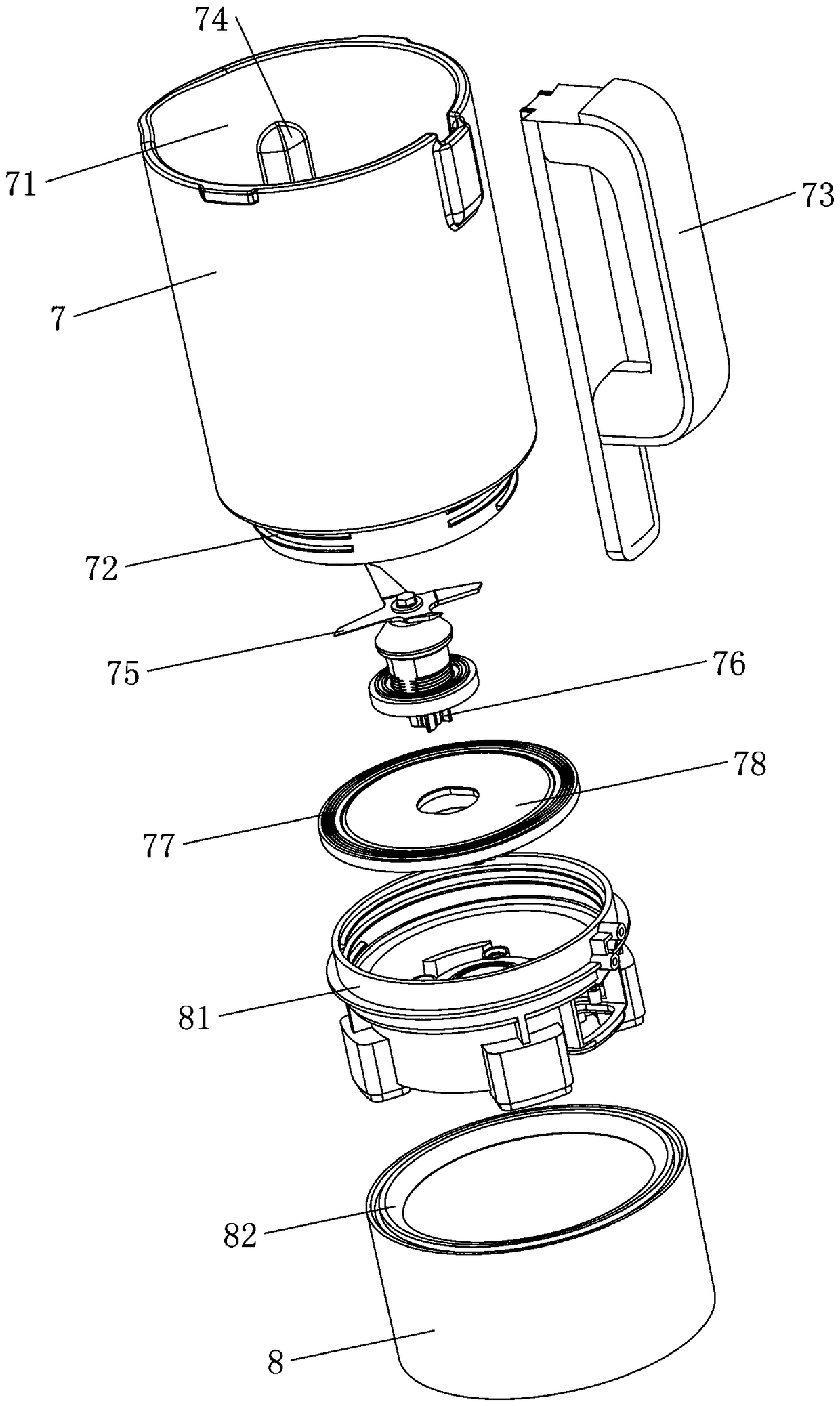 Cup base component mounting structure of glass stirring cup