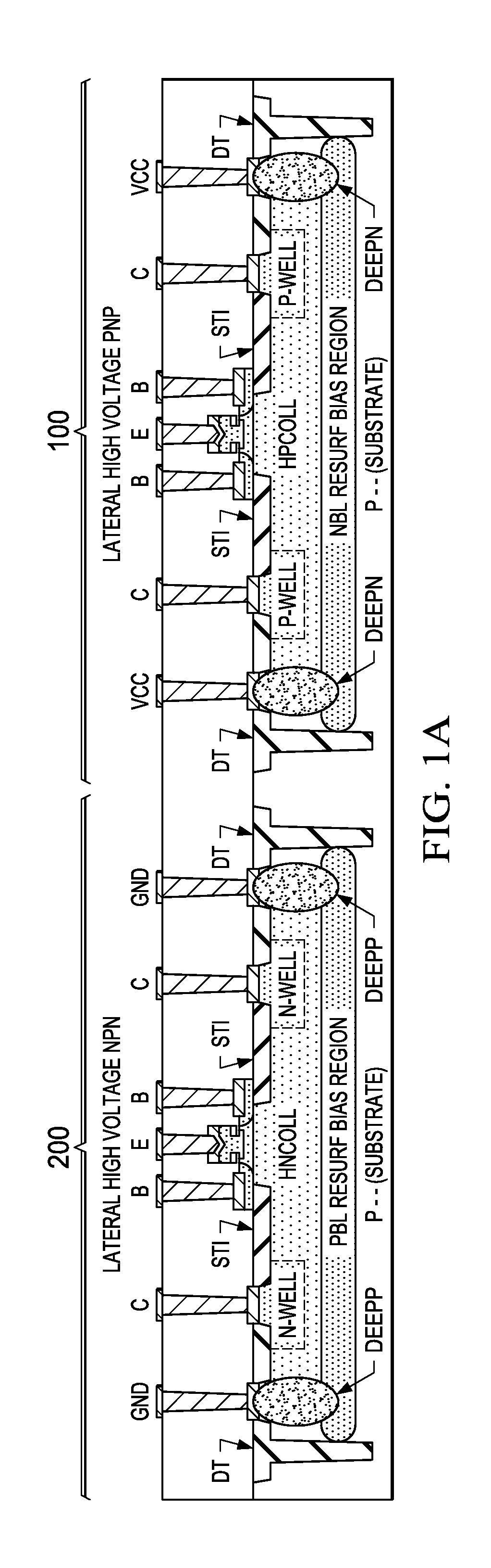 Method for creating the high voltage complementary bjt with lateral collector on bulk substrate with resurf effect