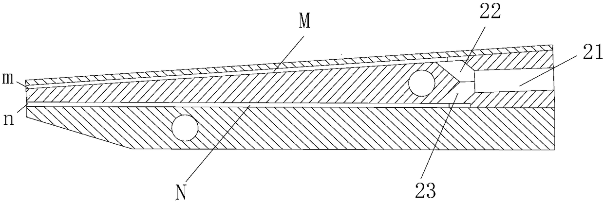 A double-channel converging side-axis powder feeding nozzle