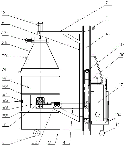 Charging barrel overturning device and method for overturning charging barrel