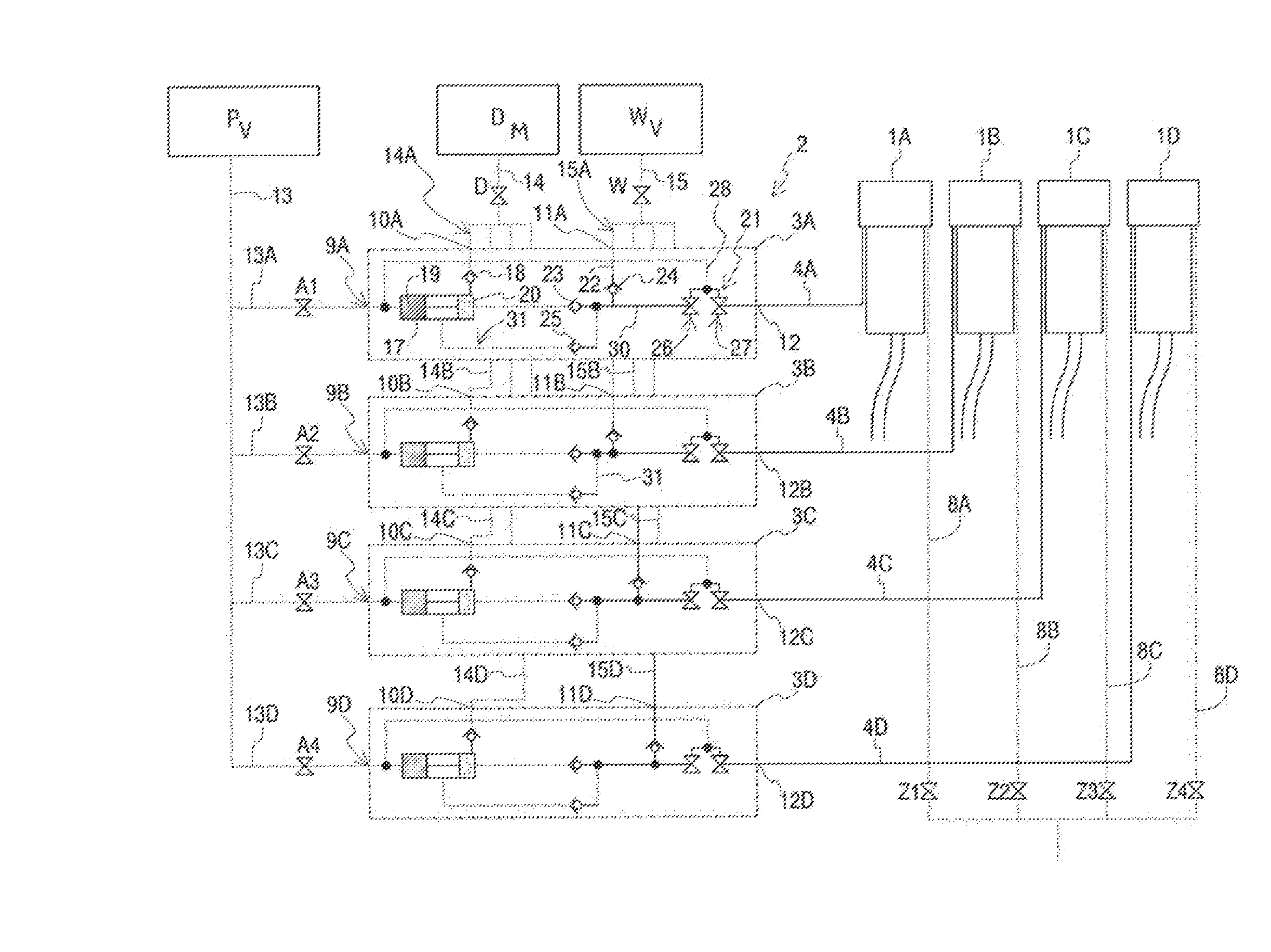 Method and device for automatically bringing a fluid into contact with the teats of an animal