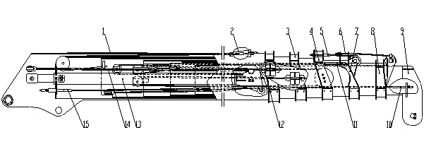 Single cylinder synchronous expansion and contraction device with multiple sets of inhaul cables for lorry-mounted crane