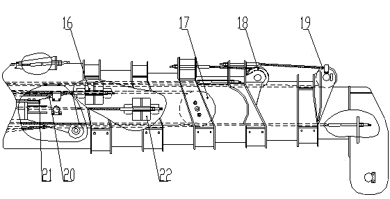 Single cylinder synchronous expansion and contraction device with multiple sets of inhaul cables for lorry-mounted crane