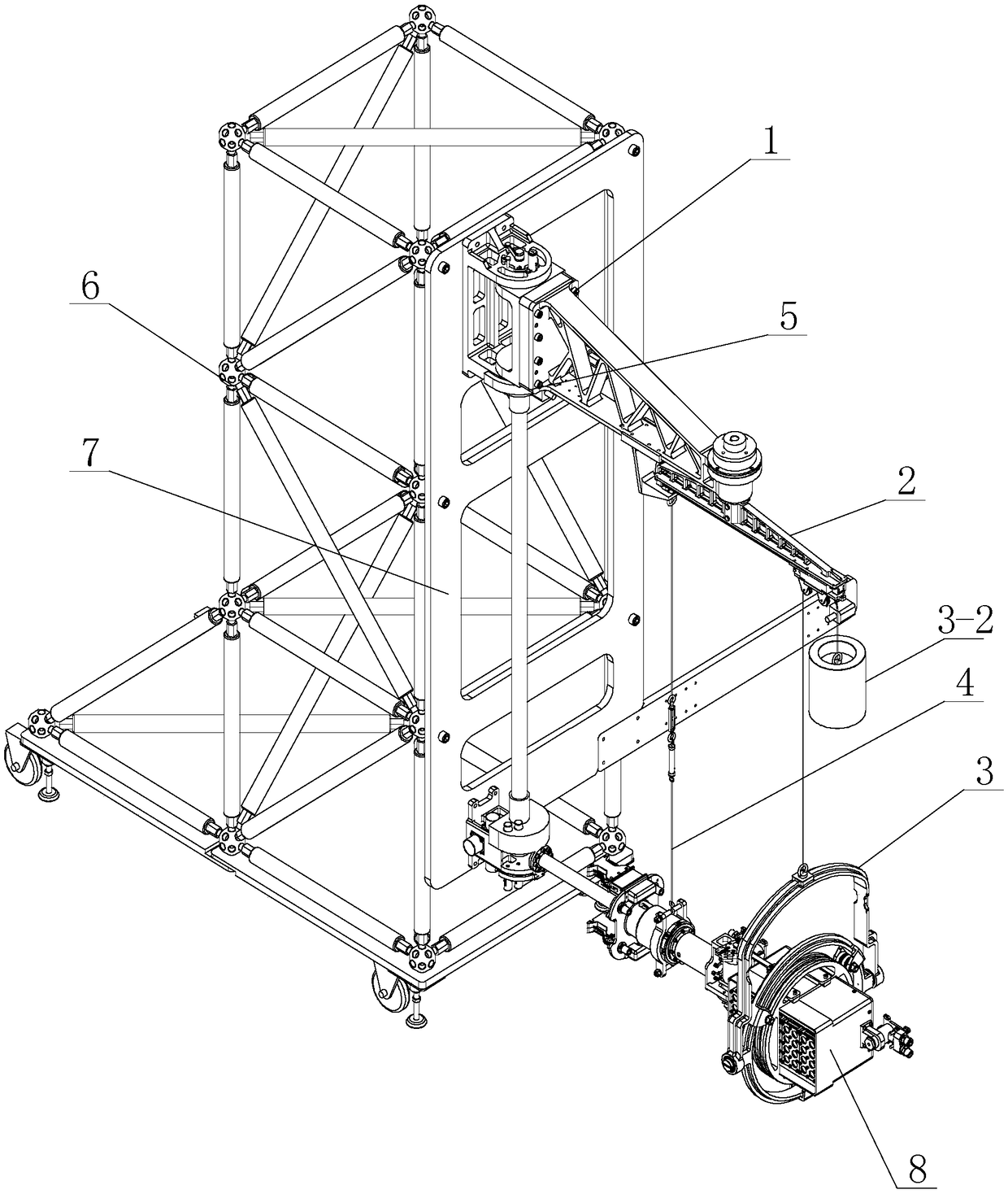 Follow-up gravity compensation device of three-degree-of-freedom space station cloud lamp