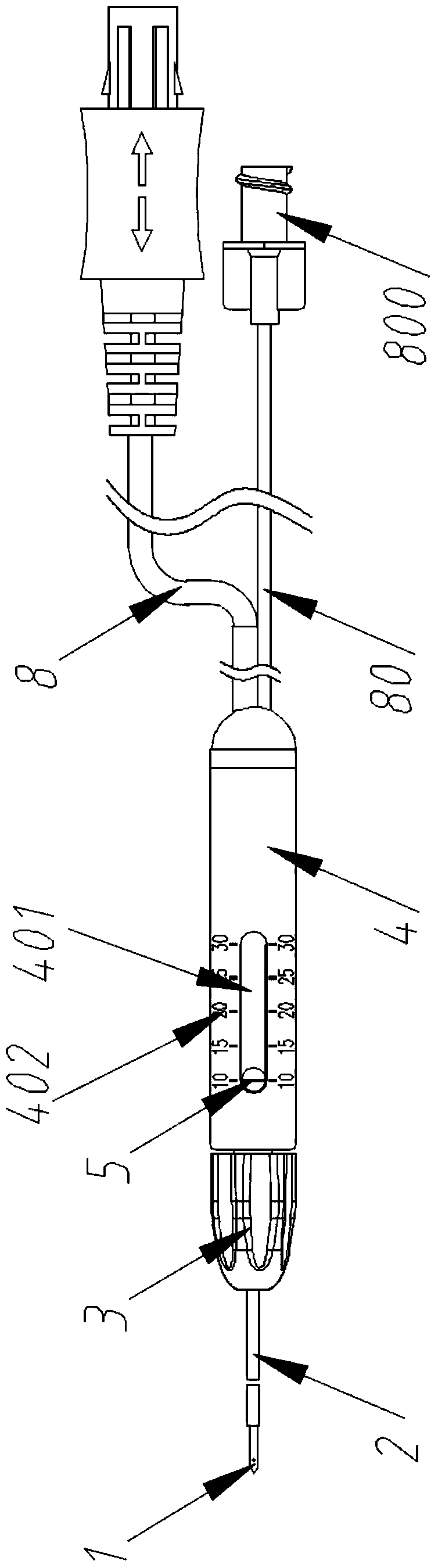 A needle rod telescopic adjustment system for an adjustable water injection ablation electrode needle