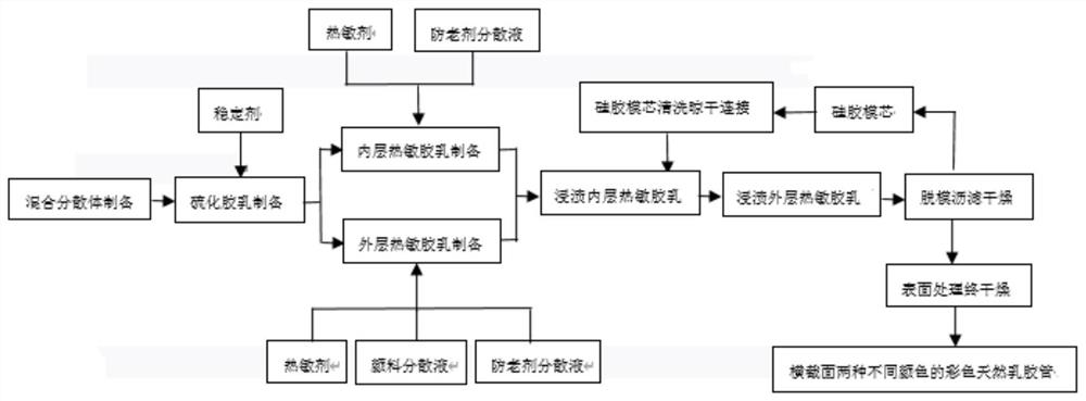 A kind of preparation method of the colored natural latex tube of two-color cross-section