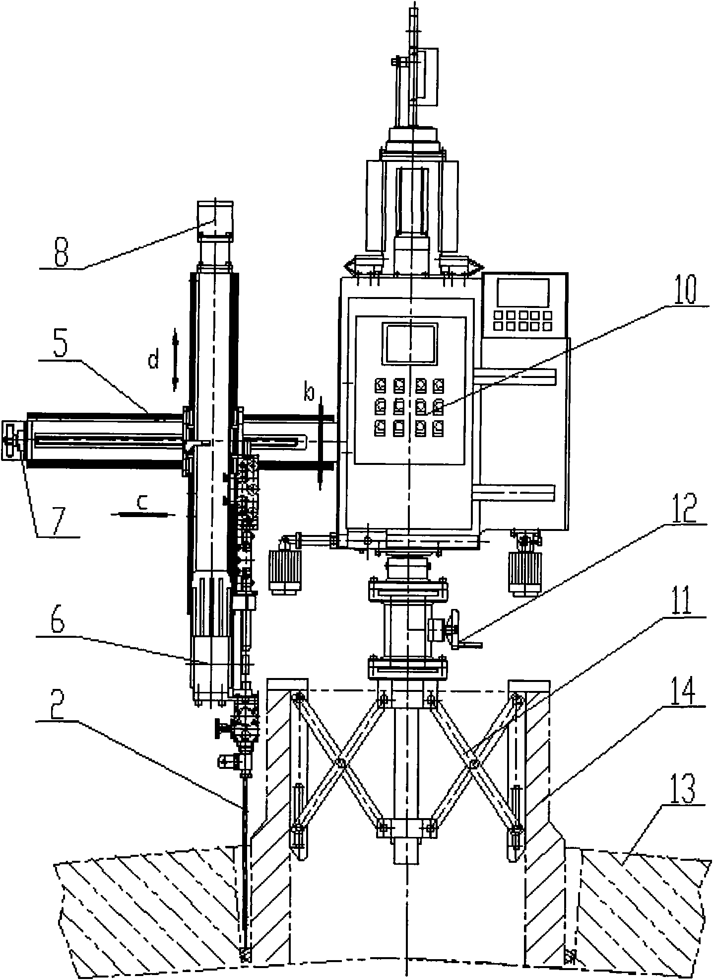 Numerical control submerged automatic arc welding device and numerical control submerged automatic arc welding method for saddle-shaped narrow bevel