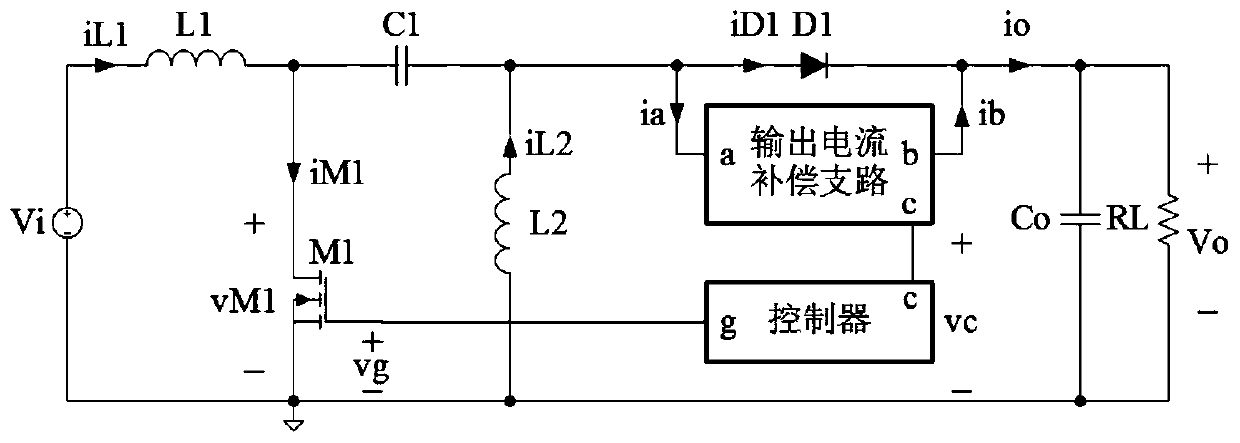 Sepic converter with output current compensation branch