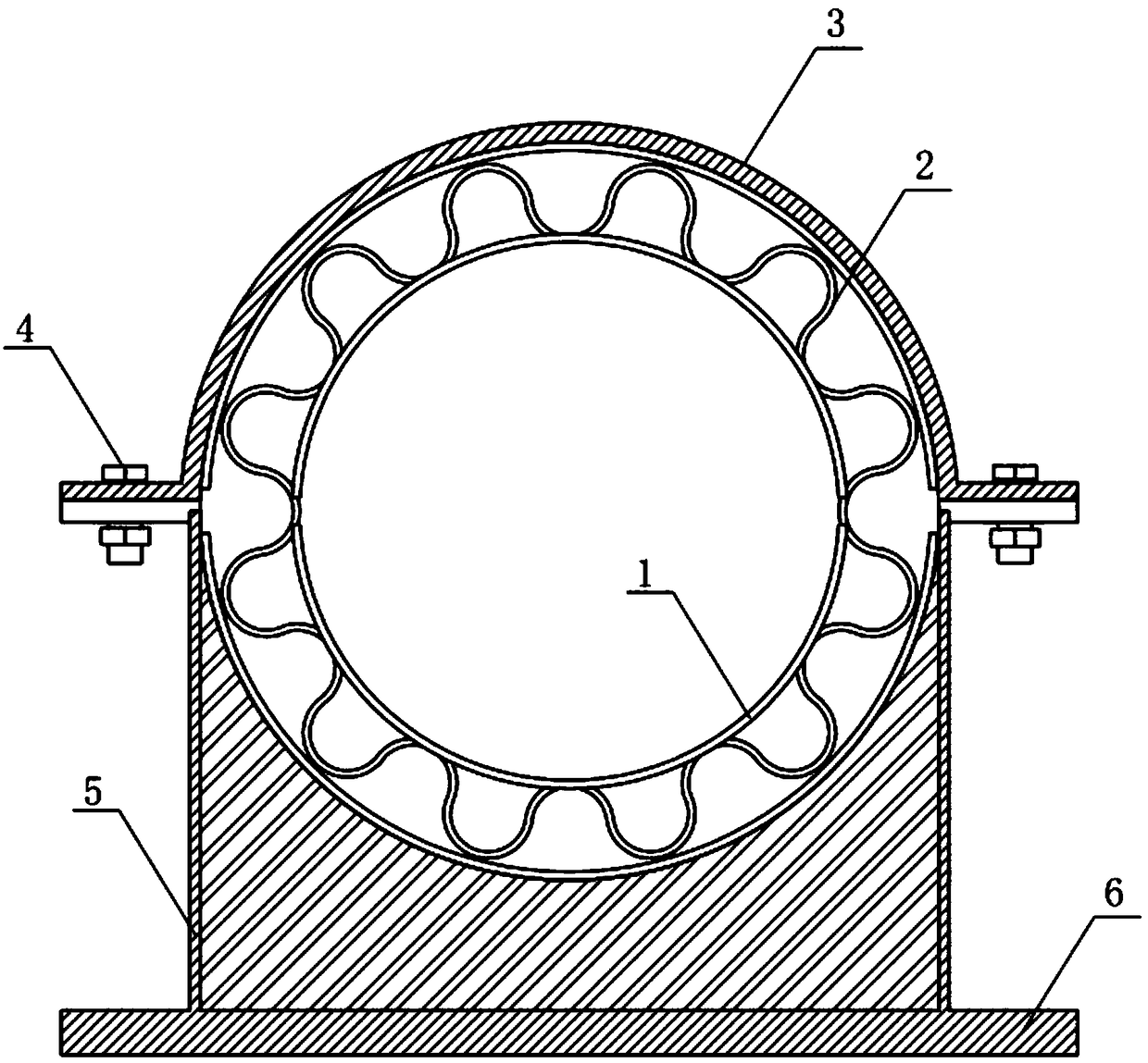 High-temperature-resistant and radiation-resistant hoisting frame structure for low-frequency vibration-absorbing mounting of steam pipeline