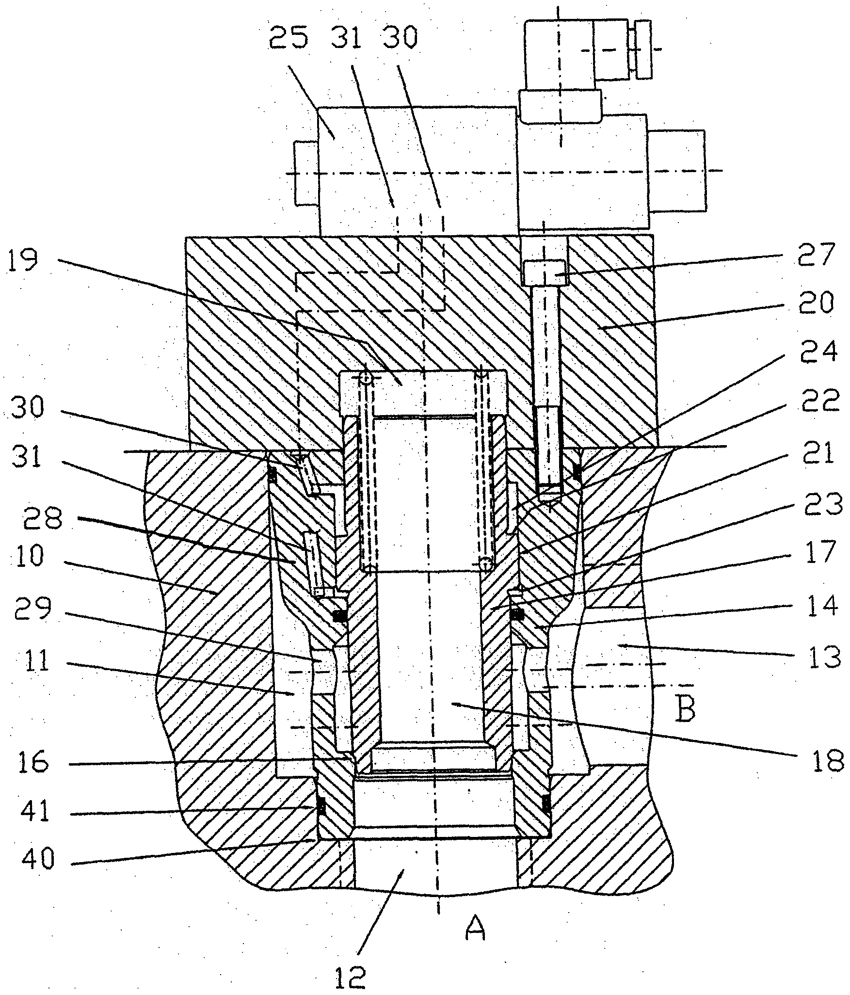 Hydraulic valve assembly having a cartridge insert valve exhibiting a closing element arranged in a pressure equalized manner