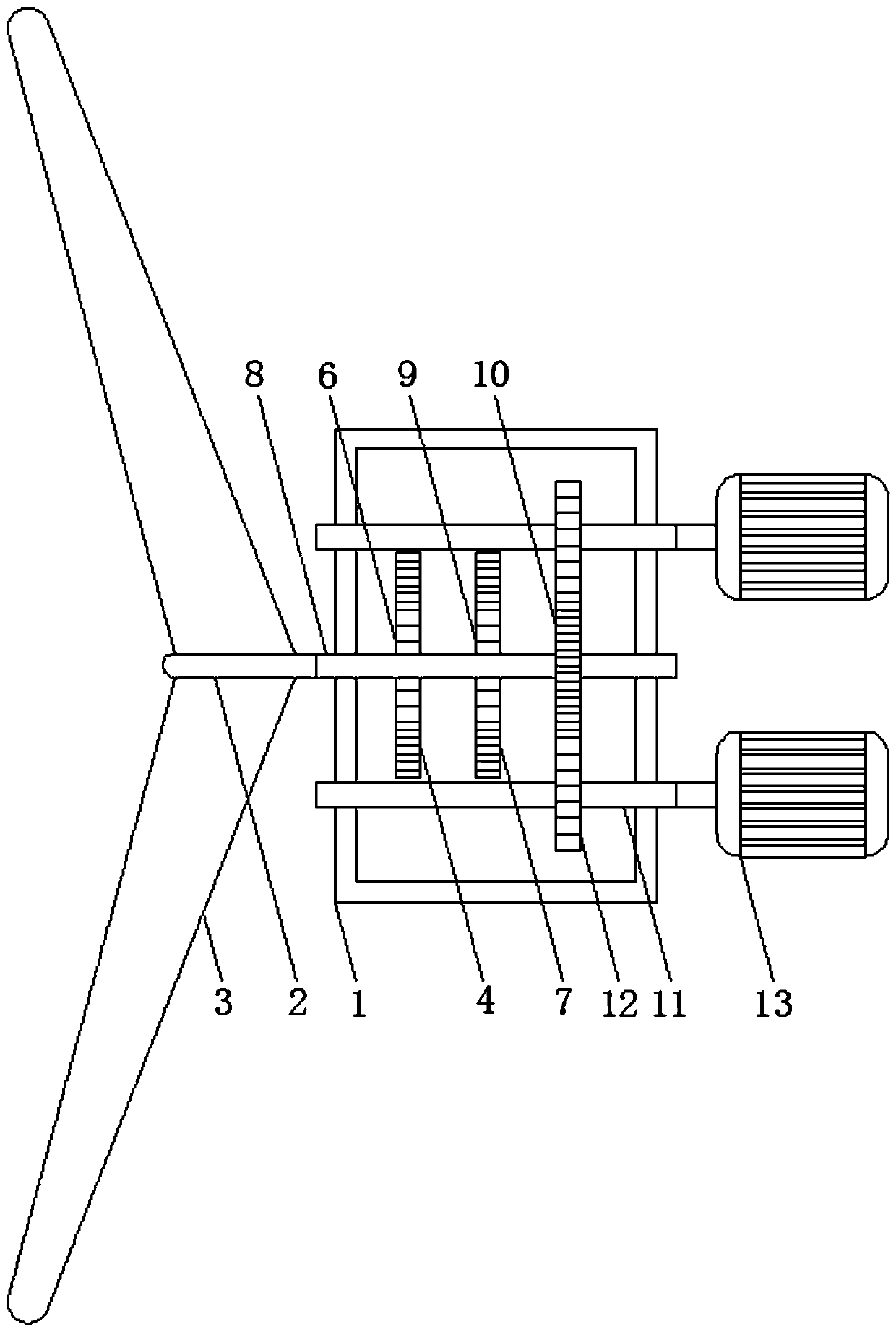 Wind power generation assembly capable of carrying out double-axis rotation based on gear transmission principle