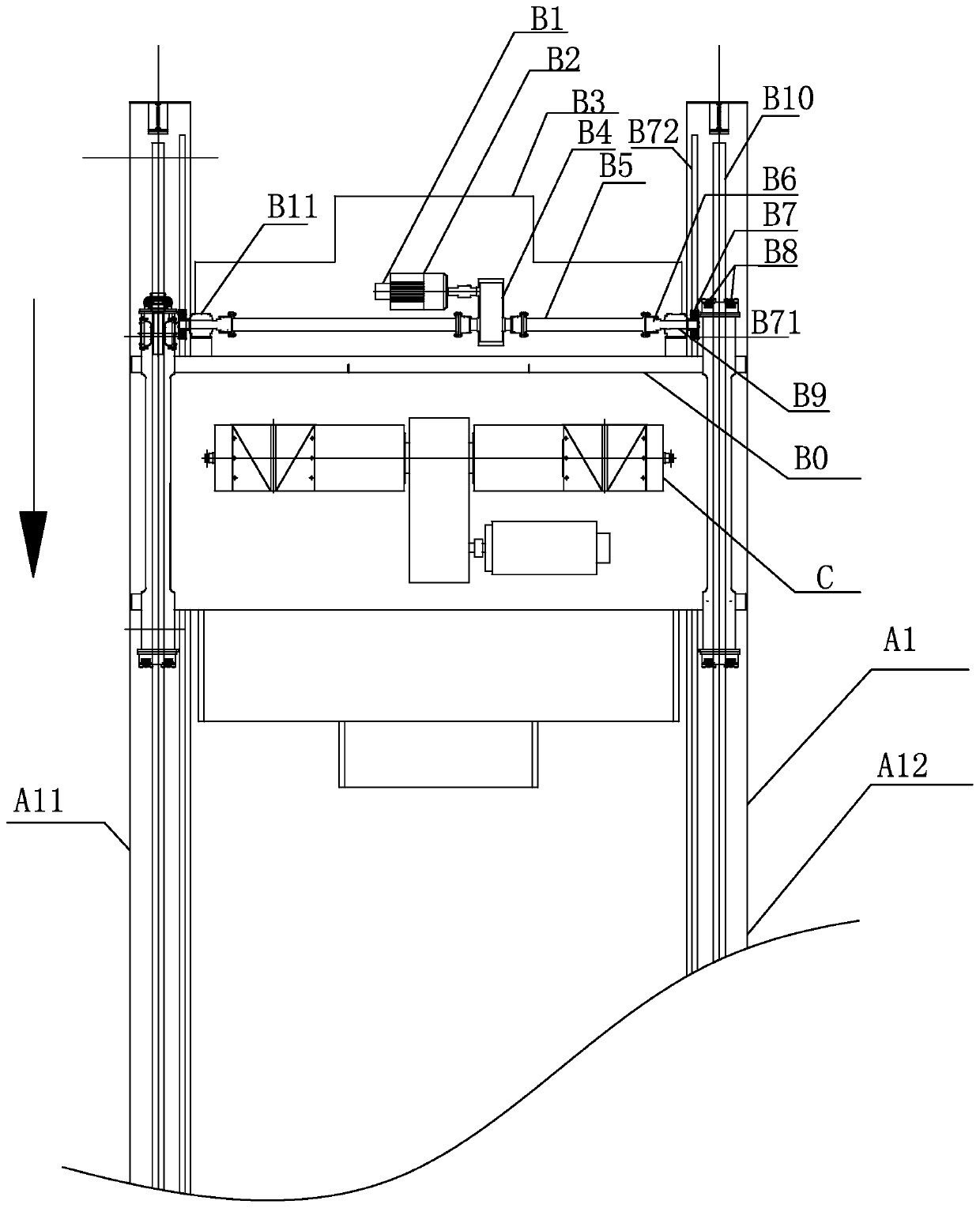 Trolley absolute value encoder transmission fixing device with protective cover for automatic rubber tired container gantry crane