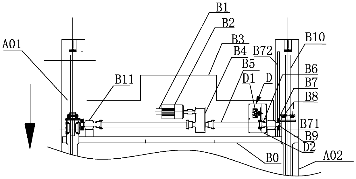 Trolley absolute value encoder transmission fixing device with protective cover for automatic rubber tired container gantry crane