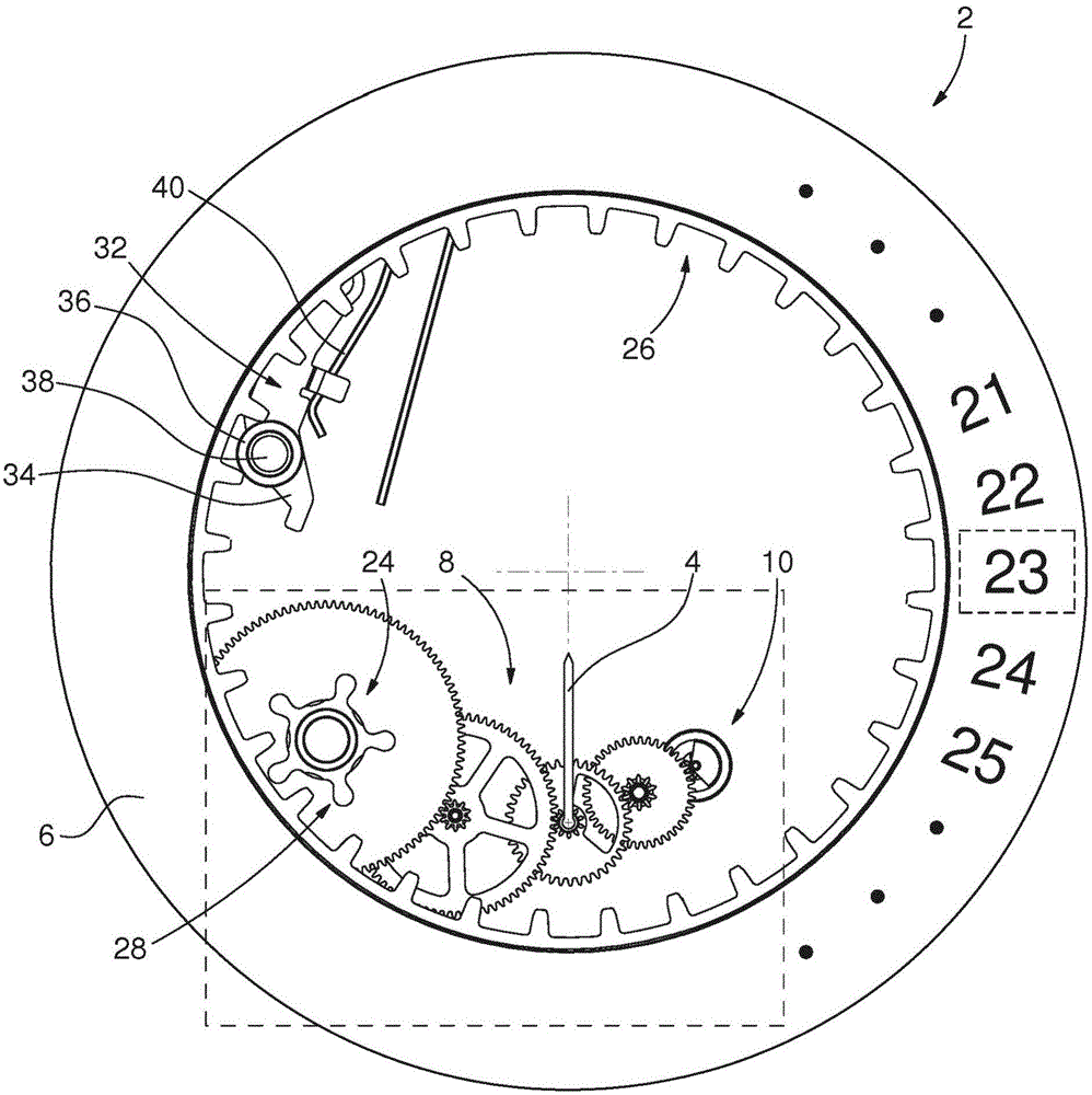 Electronic clock movement comprising an analog display of several items of information