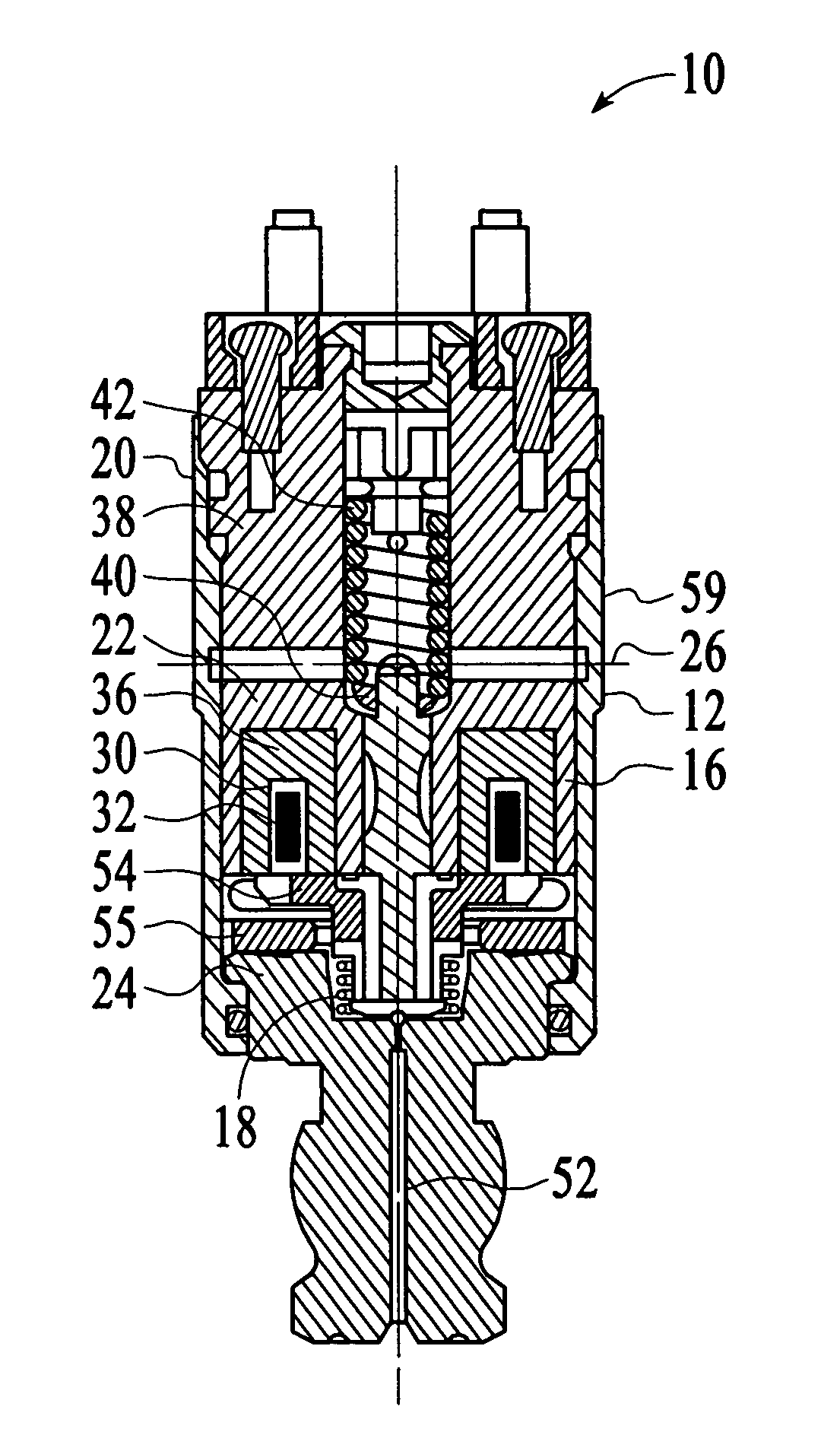 Solenoid actuated flow control valve including adjustable spacer