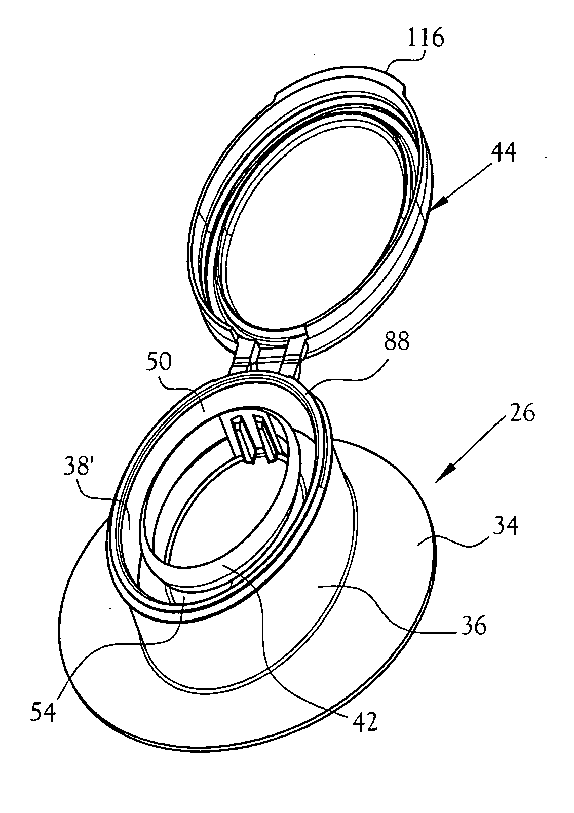 Container fitment having ellipsoidal opening