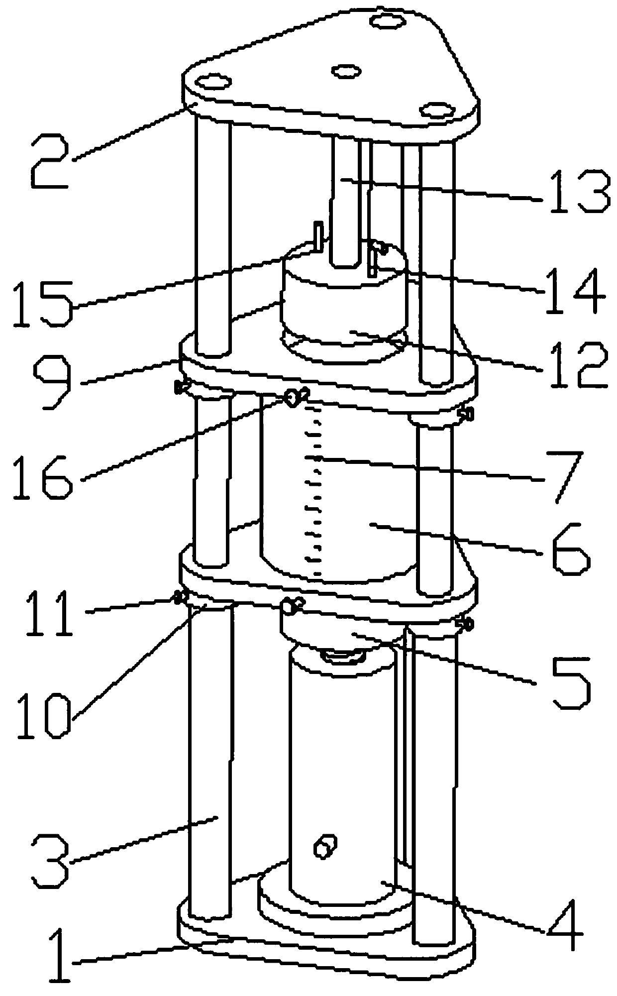 Test device and method for measuring void ratio of stone chippings test sample and controlling void ratio of stone chippings test sample
