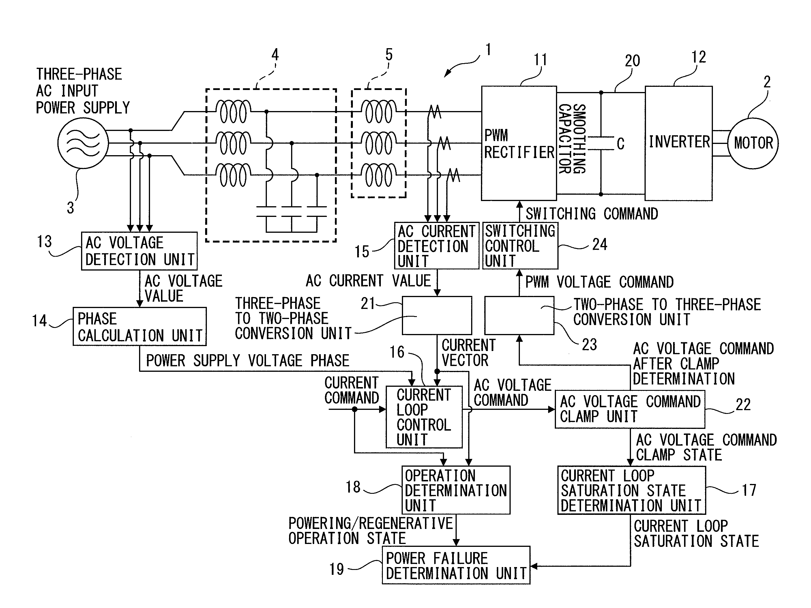 Motor control apparatus with power failure determination unit