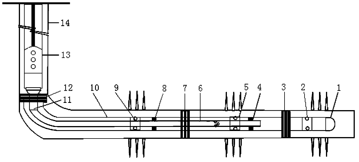 Cased hole completion multi-section-fractured horizontal well selective production pipe column and working method thereof