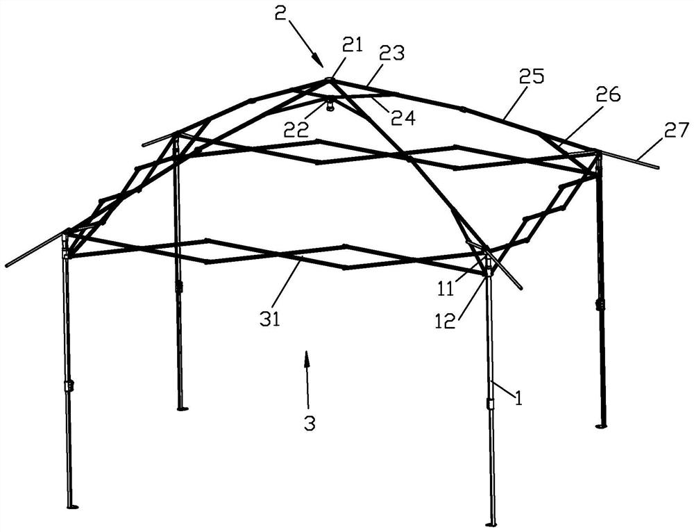 Awning frame with deployment holding mechanism