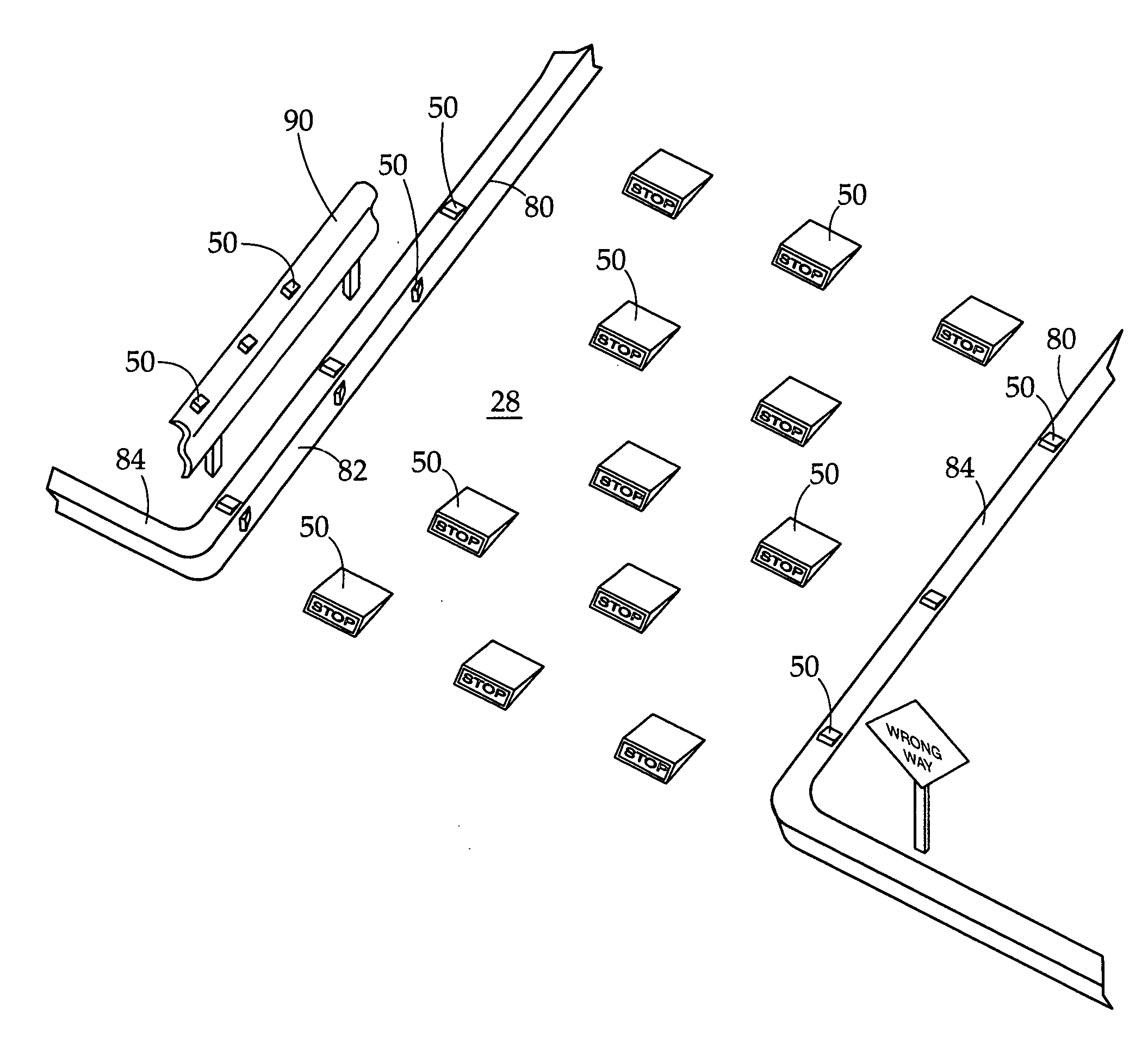 Reflective roadway warning system indicating incorrect vehicular travel direction