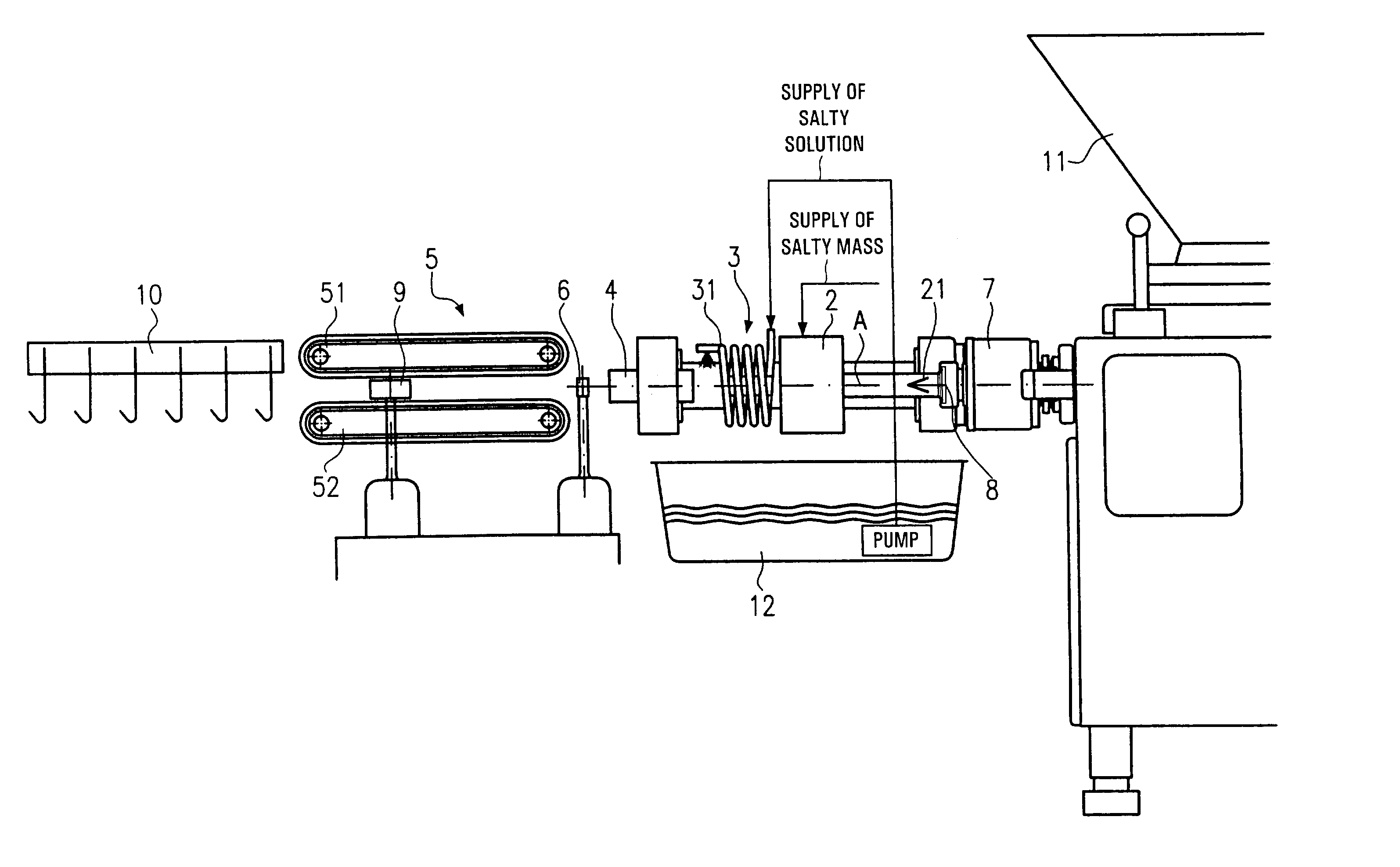 Device and method for the manufacture of a strand of a pasty mass and extrusion head for such a device and method, respectively