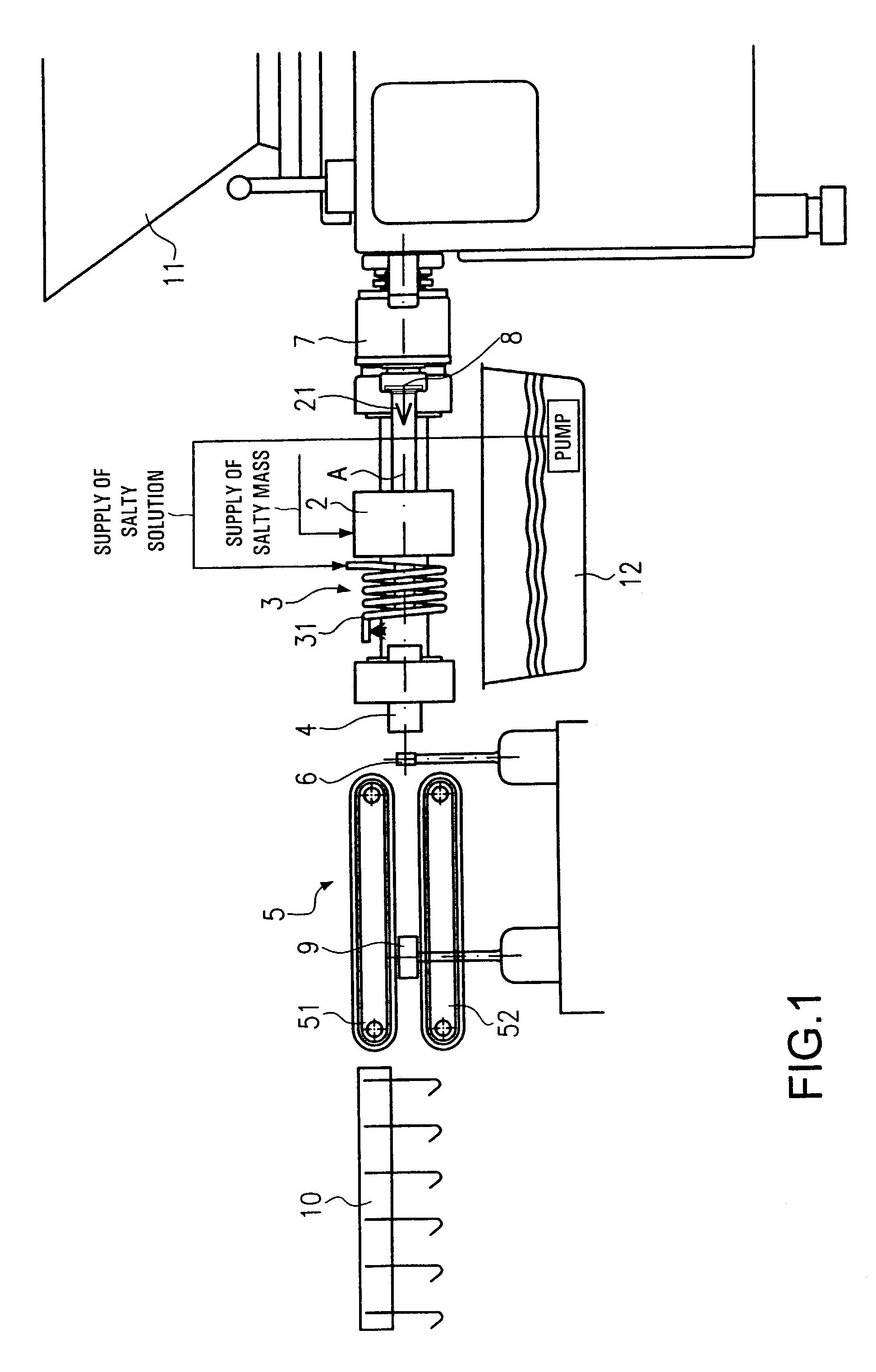 Device and method for the manufacture of a strand of a pasty mass and extrusion head for such a device and method, respectively